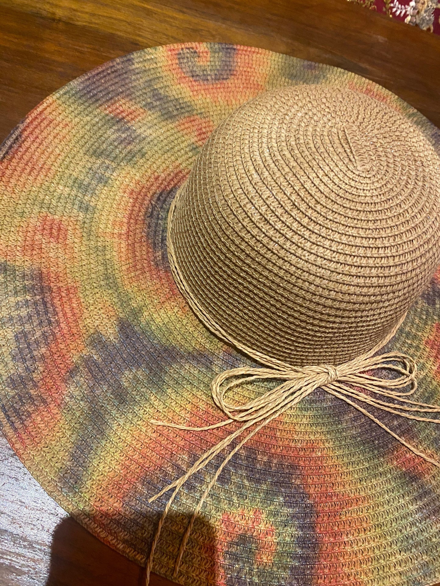 Vintage Sun Hat Tie Dye Straw 4.5 inch brim