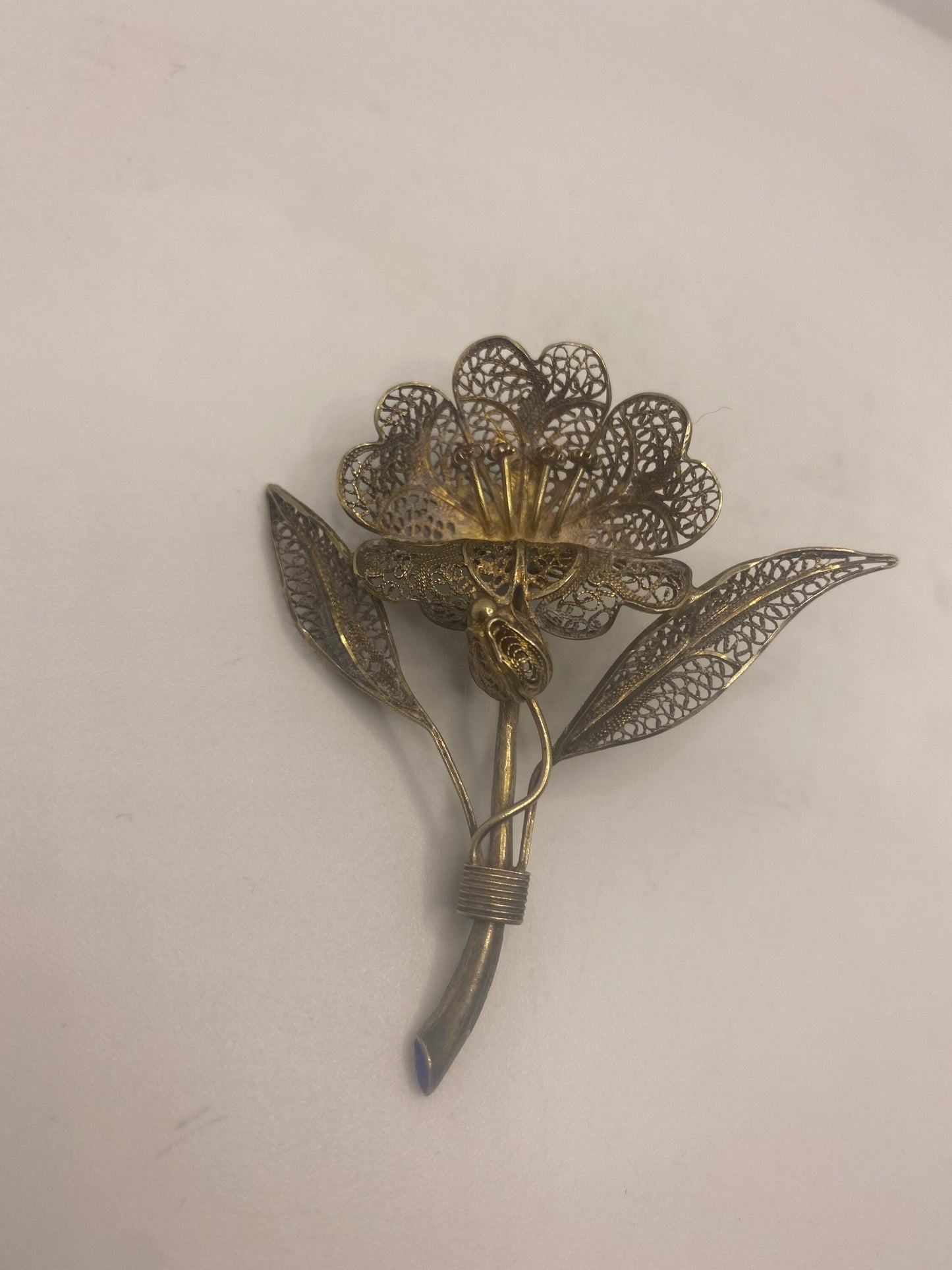 Vintage Hand Made Deco Flower 925 Sterling Silver Filigree Brooch Pin