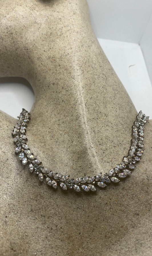 Vintage Deco Crystal Gemstone 925 Sterling Silver Necklace