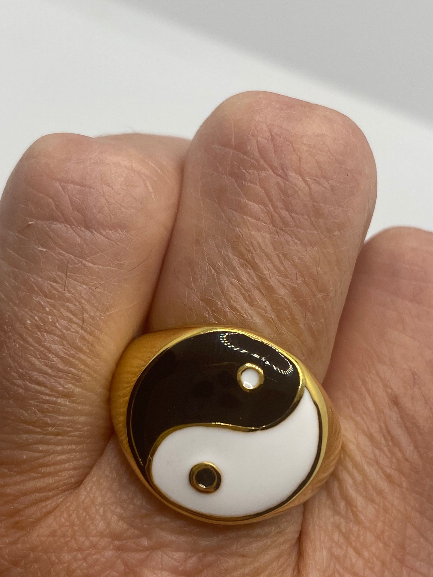 Vintage Gothic Yin Yang Gold Stainless Mens Ring