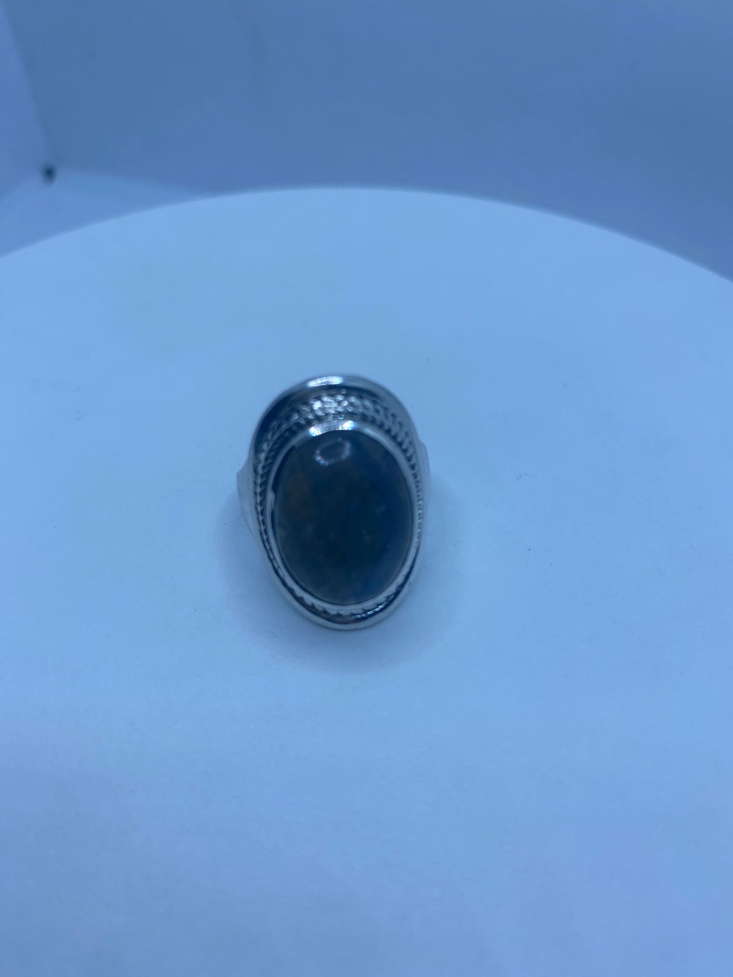 Vintage Blue Green Labradorite Moonstone 925 Silver Cocktail Ring