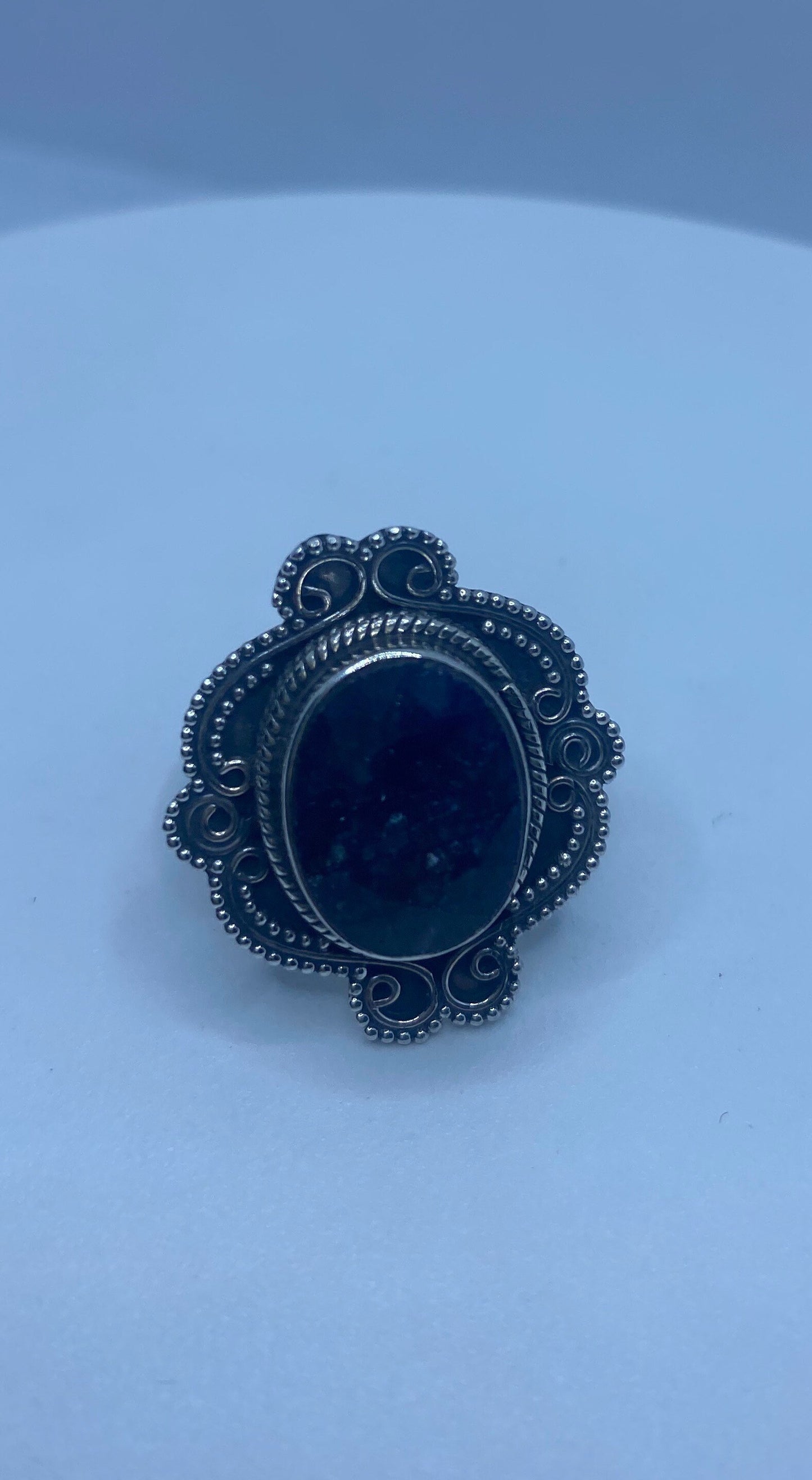 Vintage Black Blue Sapphire 925 Sterling Silver Gothic Ring