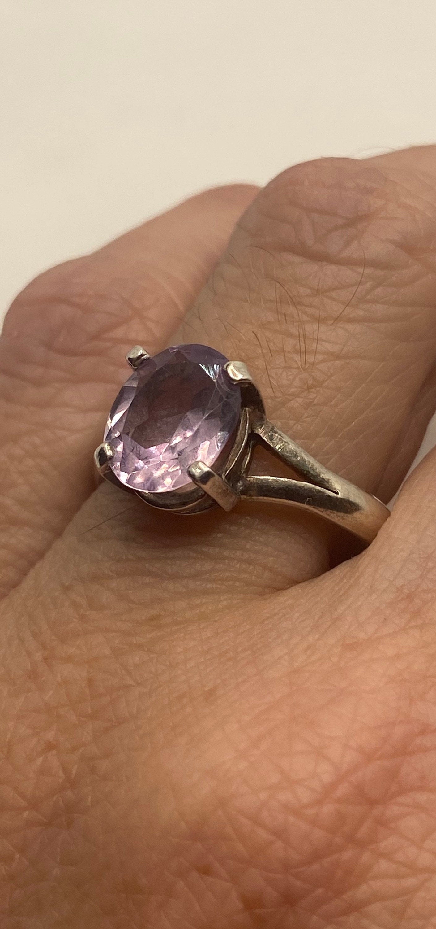 Vintage Purple Amethyst Ring 925 Sterling Silver Size 7.5