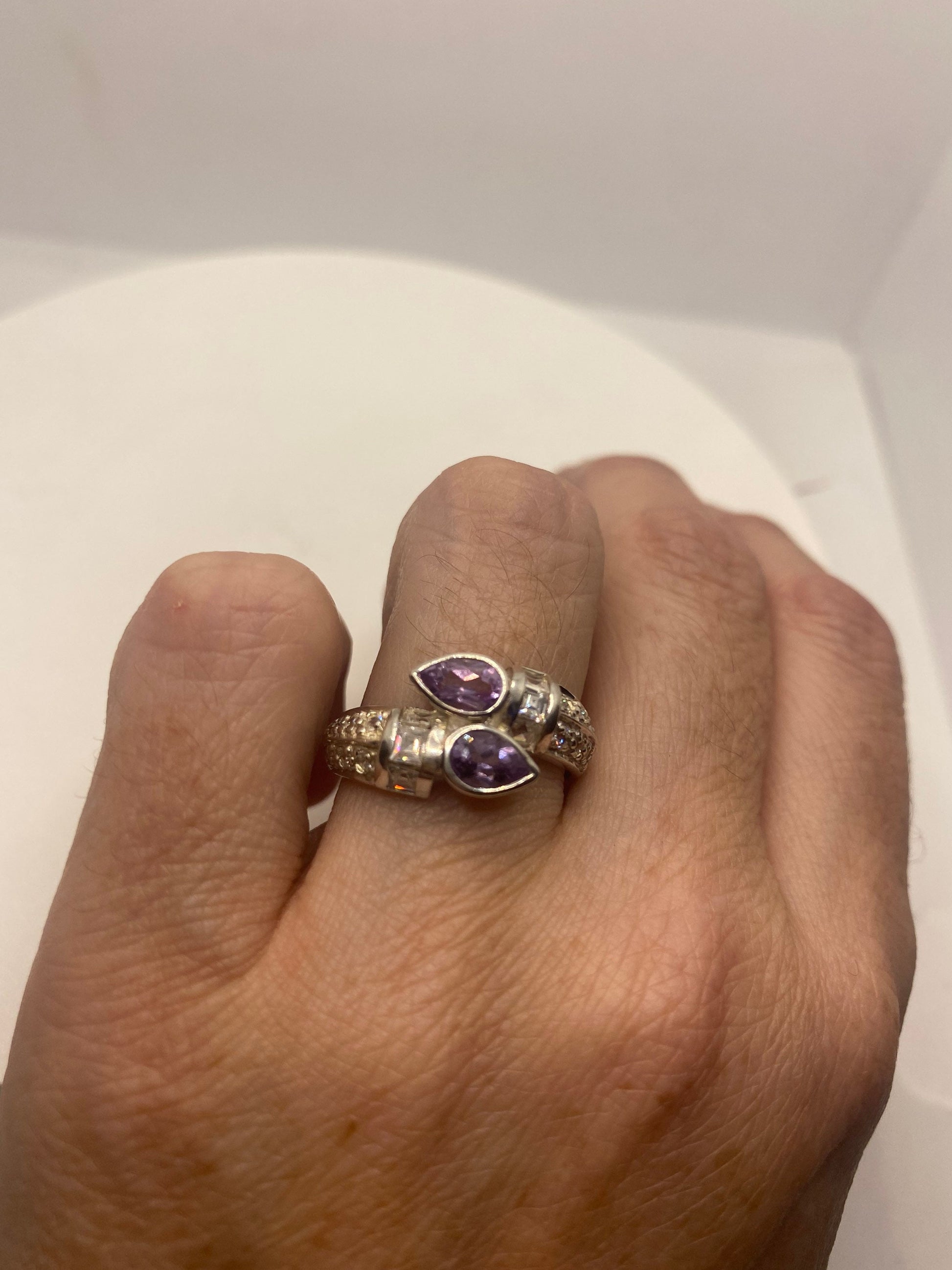 Vintage Purple Amethyst Ring 925 Sterling Silver Size 7.5