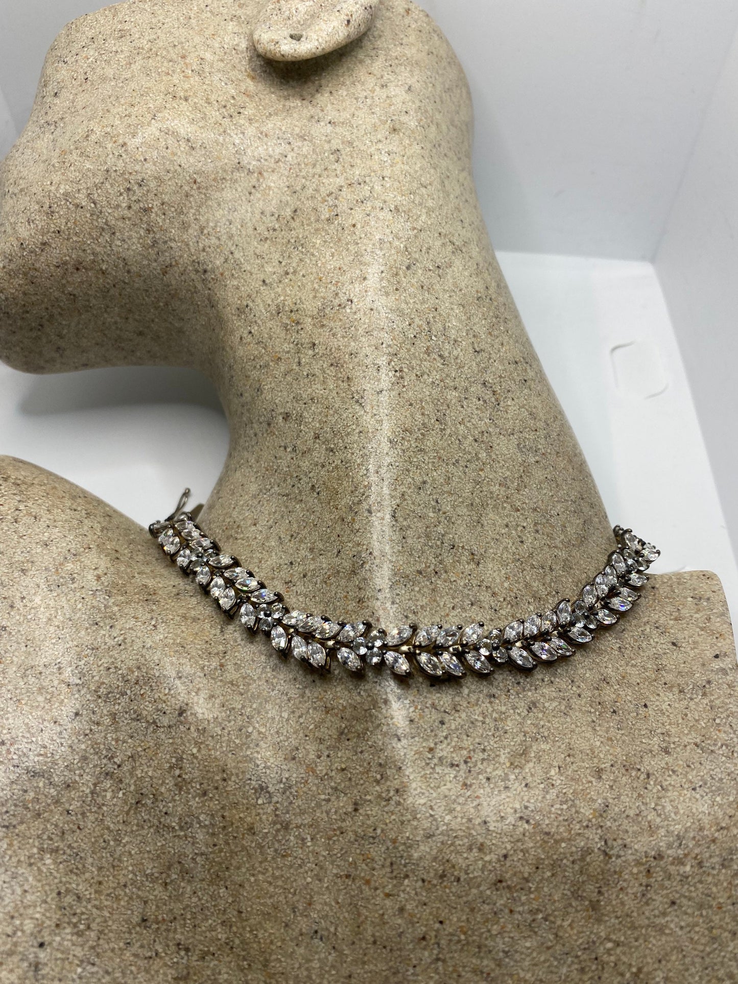 Vintage Deco Crystal Gemstone 925 Sterling Silver Necklace