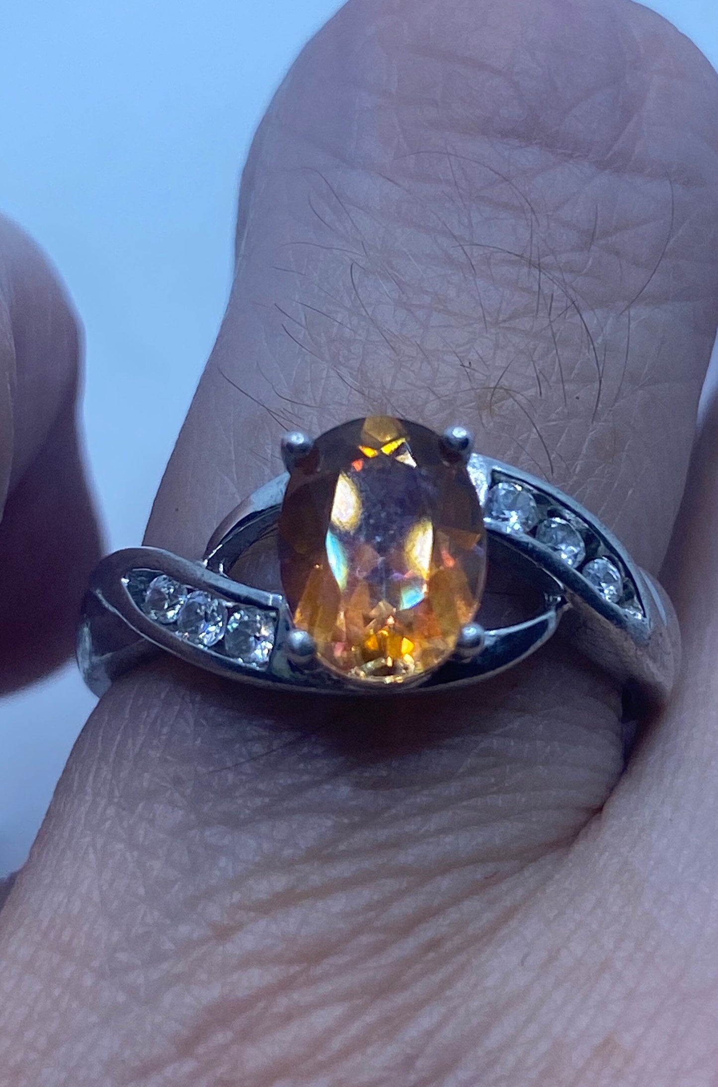 Vintage Golden Orange Citrine 925 Sterling Silver Ring