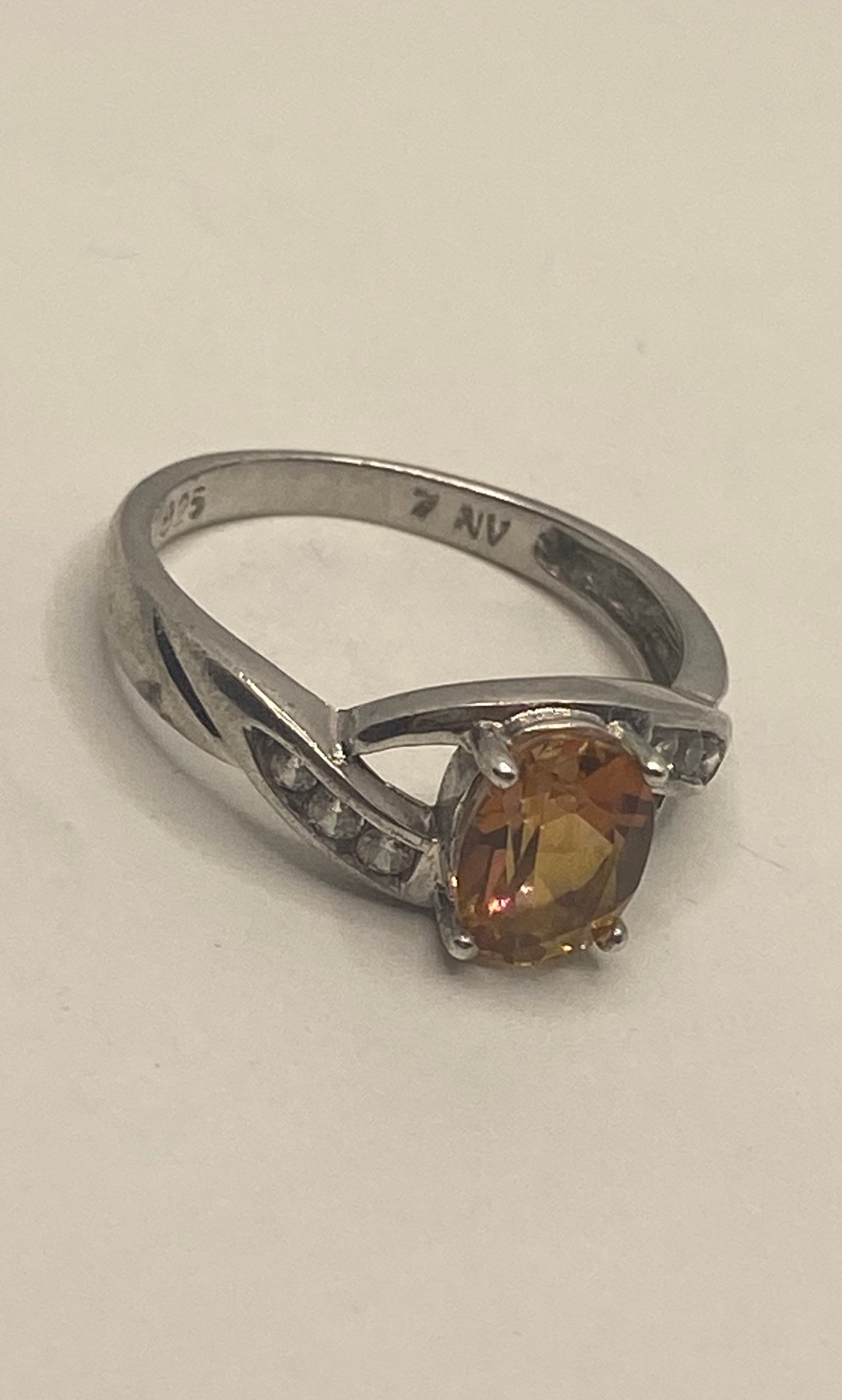 Vintage Golden Orange Citrine 925 Sterling Silver Ring