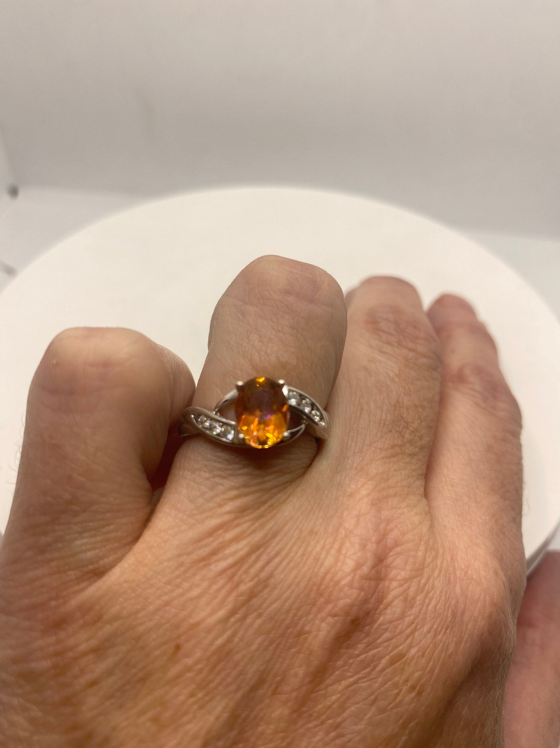 Vintage Golden Orange Citrine 925 Sterling Silver Ring