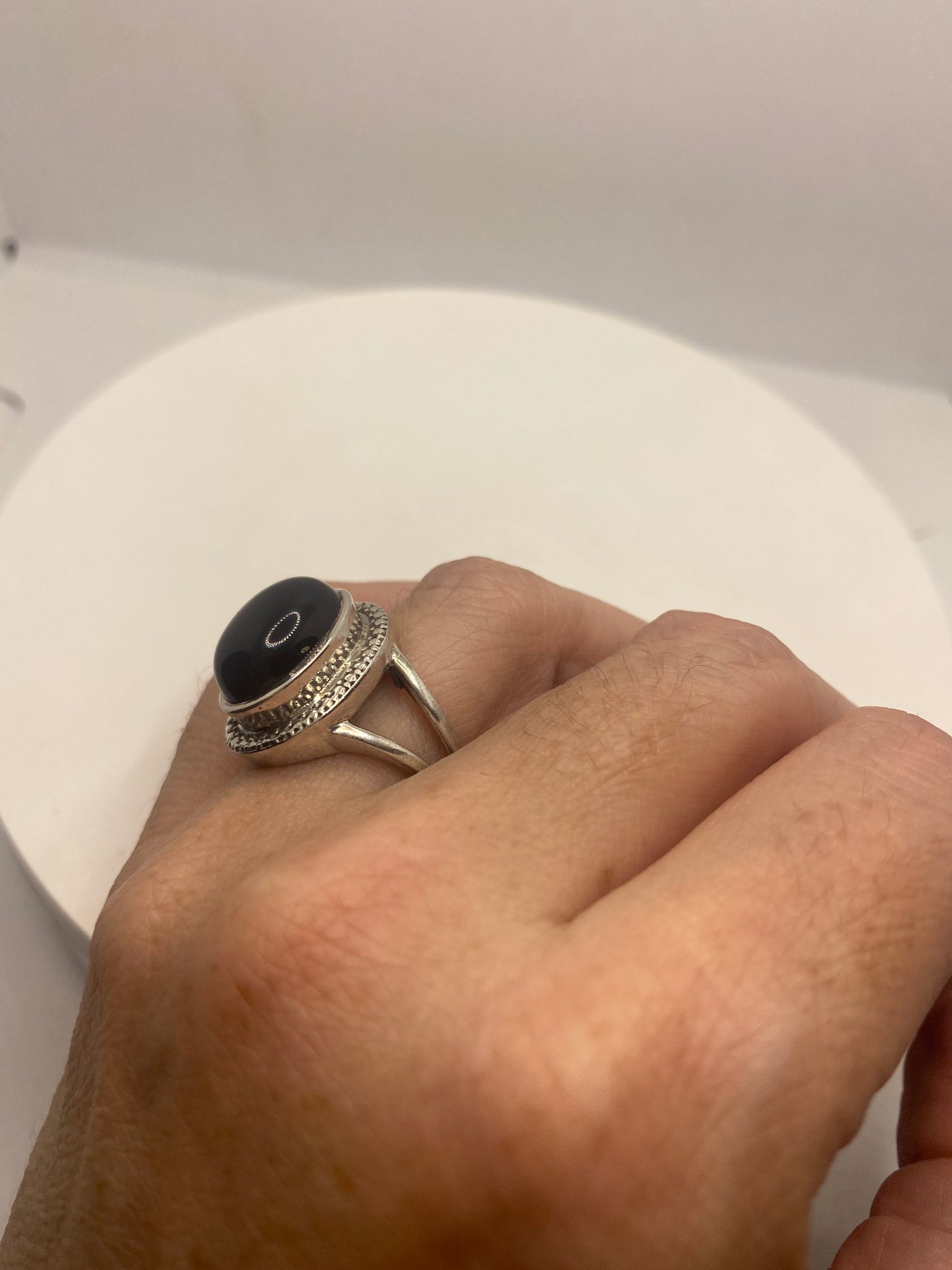 Vintage Black Onyx 925 Sterling Silver Cocktail Ring