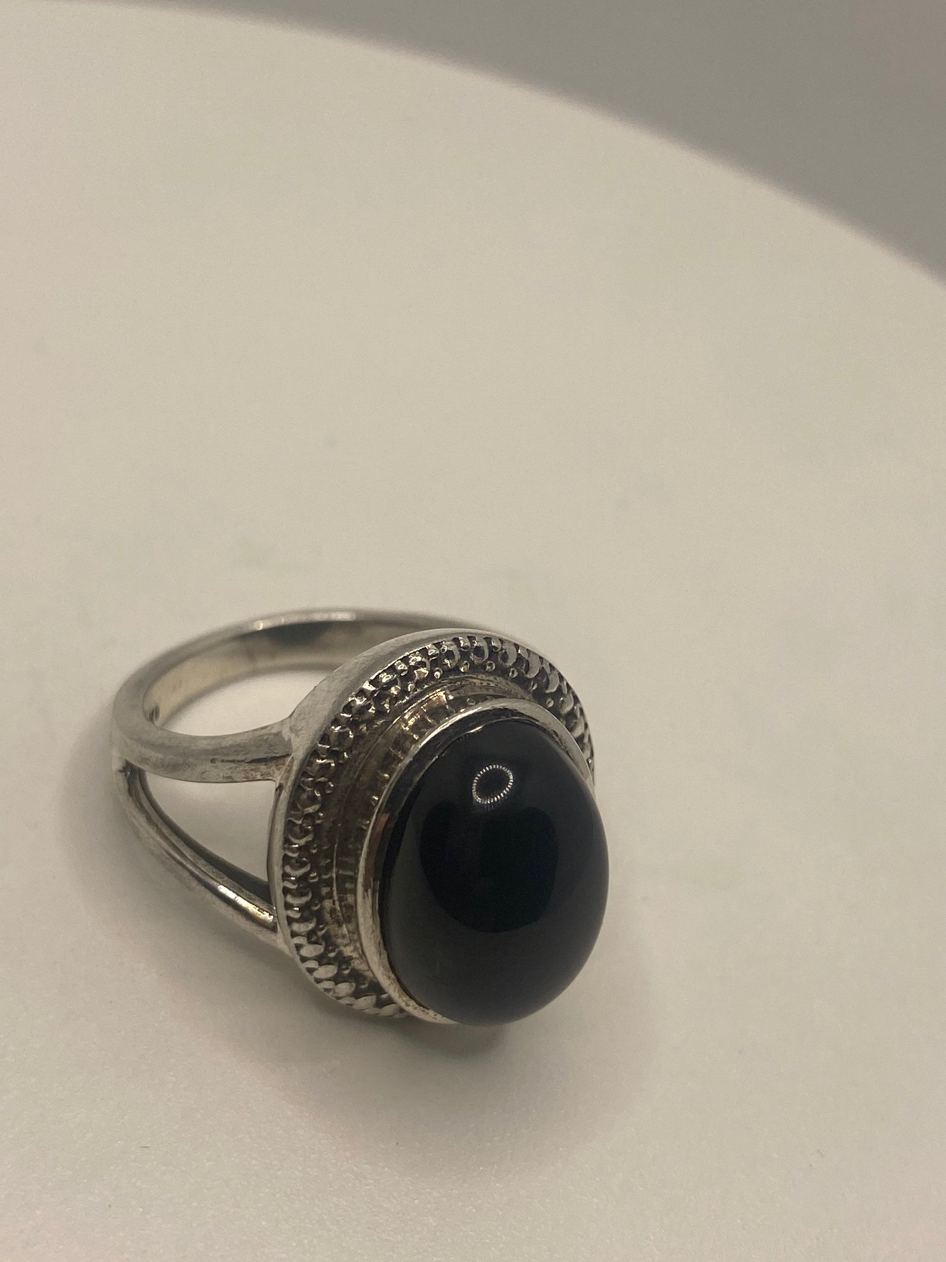 Vintage Black Onyx 925 Sterling Silver Cocktail Ring