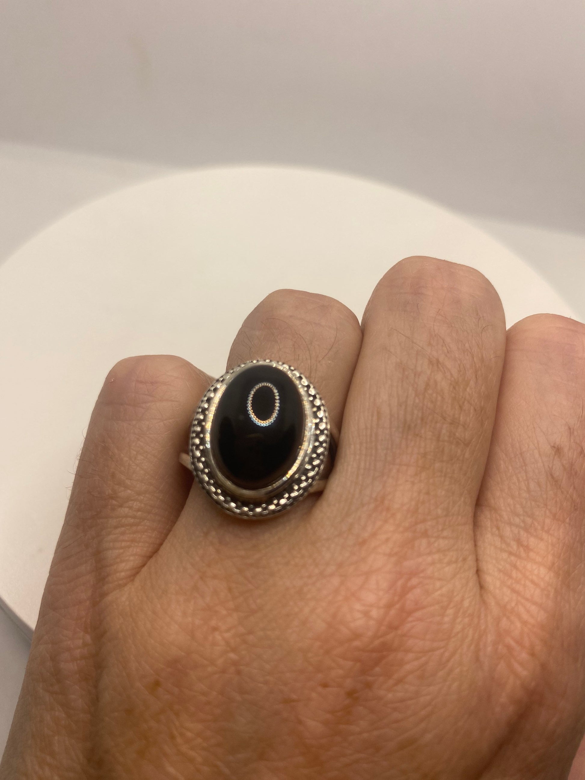 Vintage Black Onyx 925 Sterling Silver Cocktail Ring