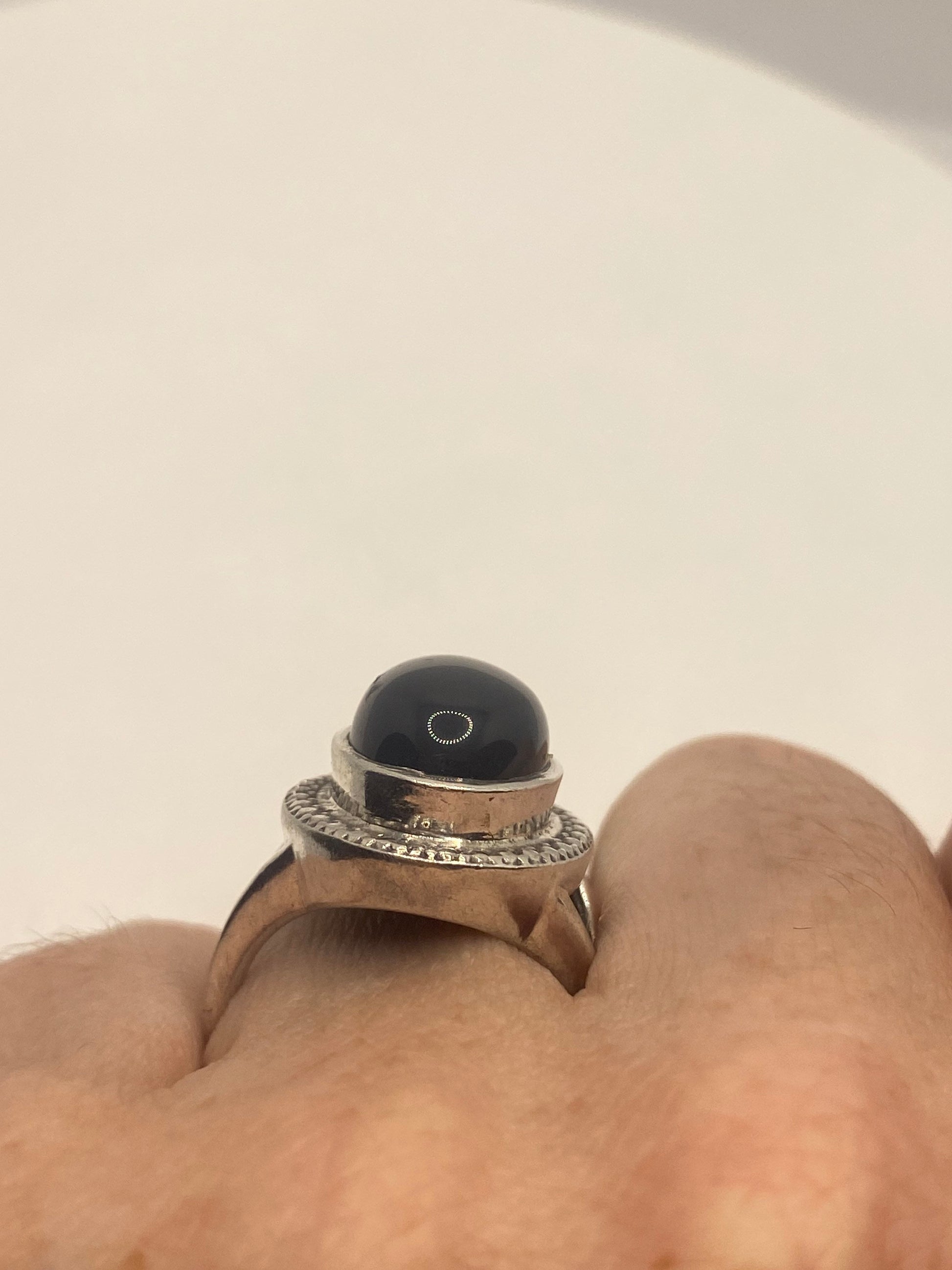 Vintage Black Onyx 925 Sterling Silver Cocktail Ring