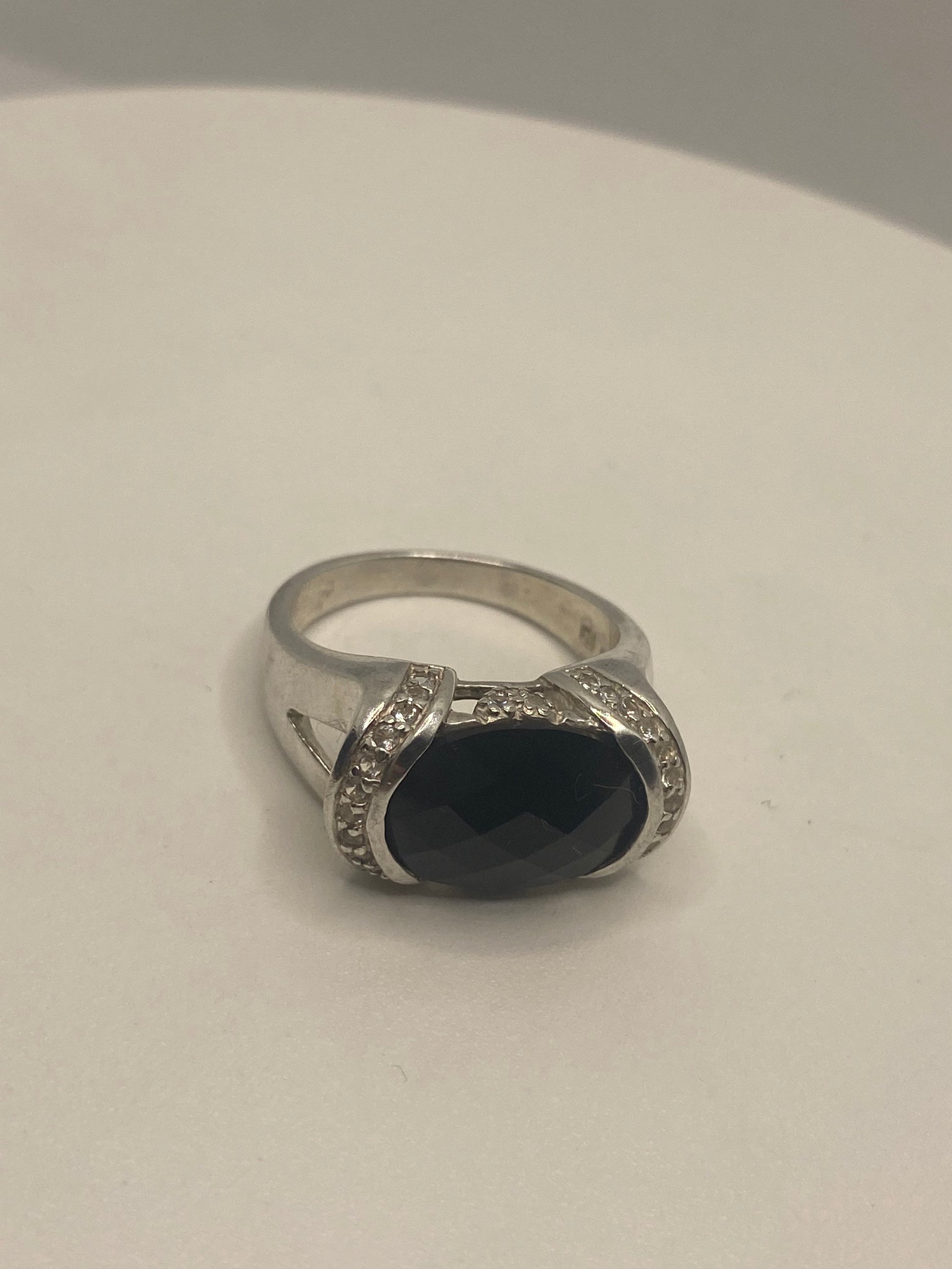 Vintage Black Onyx 925 Sterling Silver Cocktail Ring