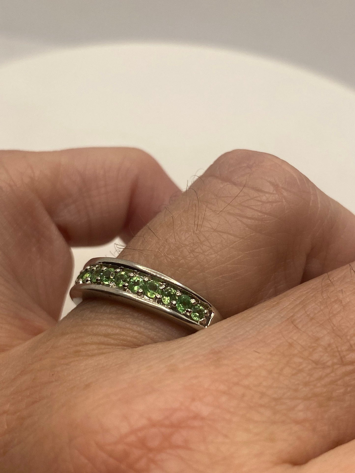 Vintage Green Chrome Diopside Band Setting 925 Sterling Silver Ring