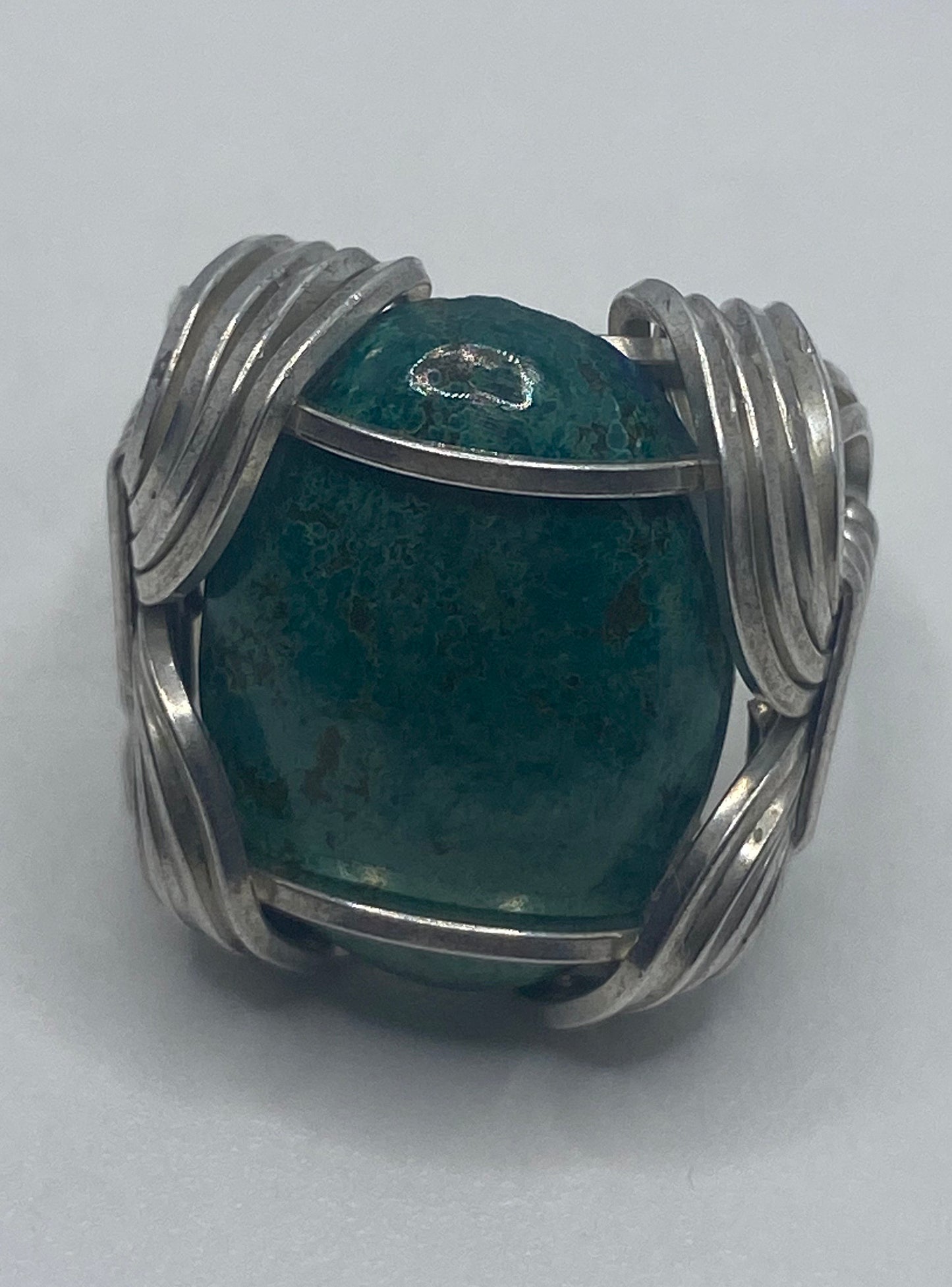 Vintage Green Chrysoprase Ring 925 Sterling Silver Size 7