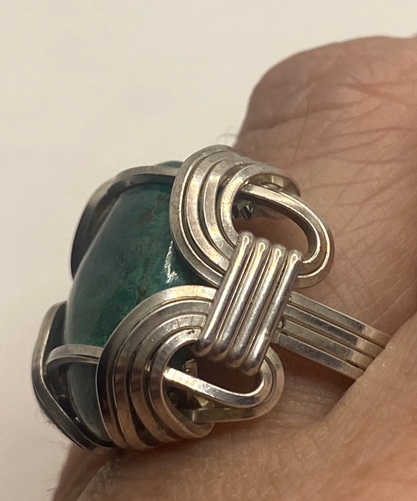 Vintage Green Chrysoprase Ring 925 Sterling Silver Size 7