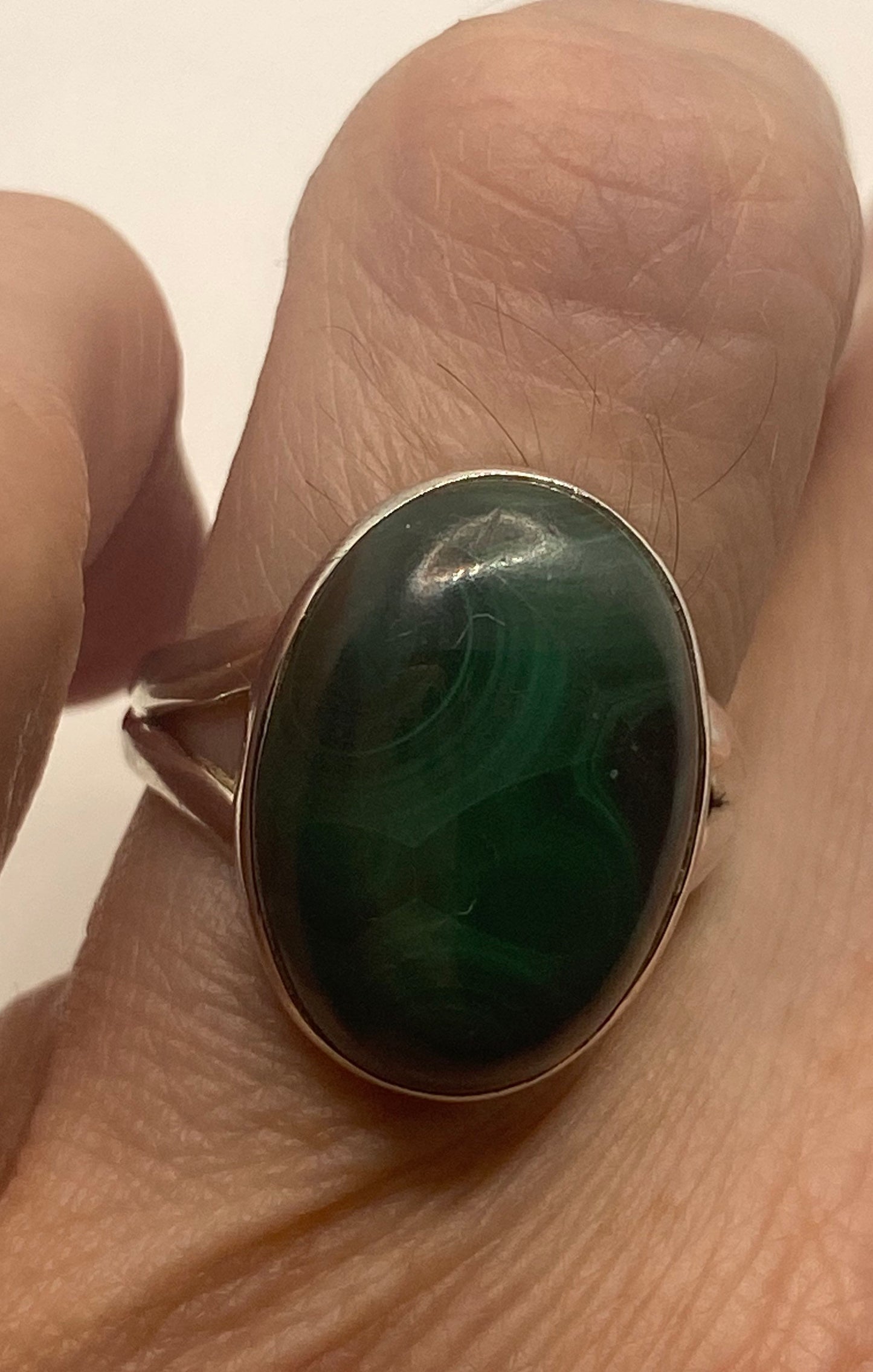 Vintage Green Malachite Ring 925 Sterling Silver Size 6.75