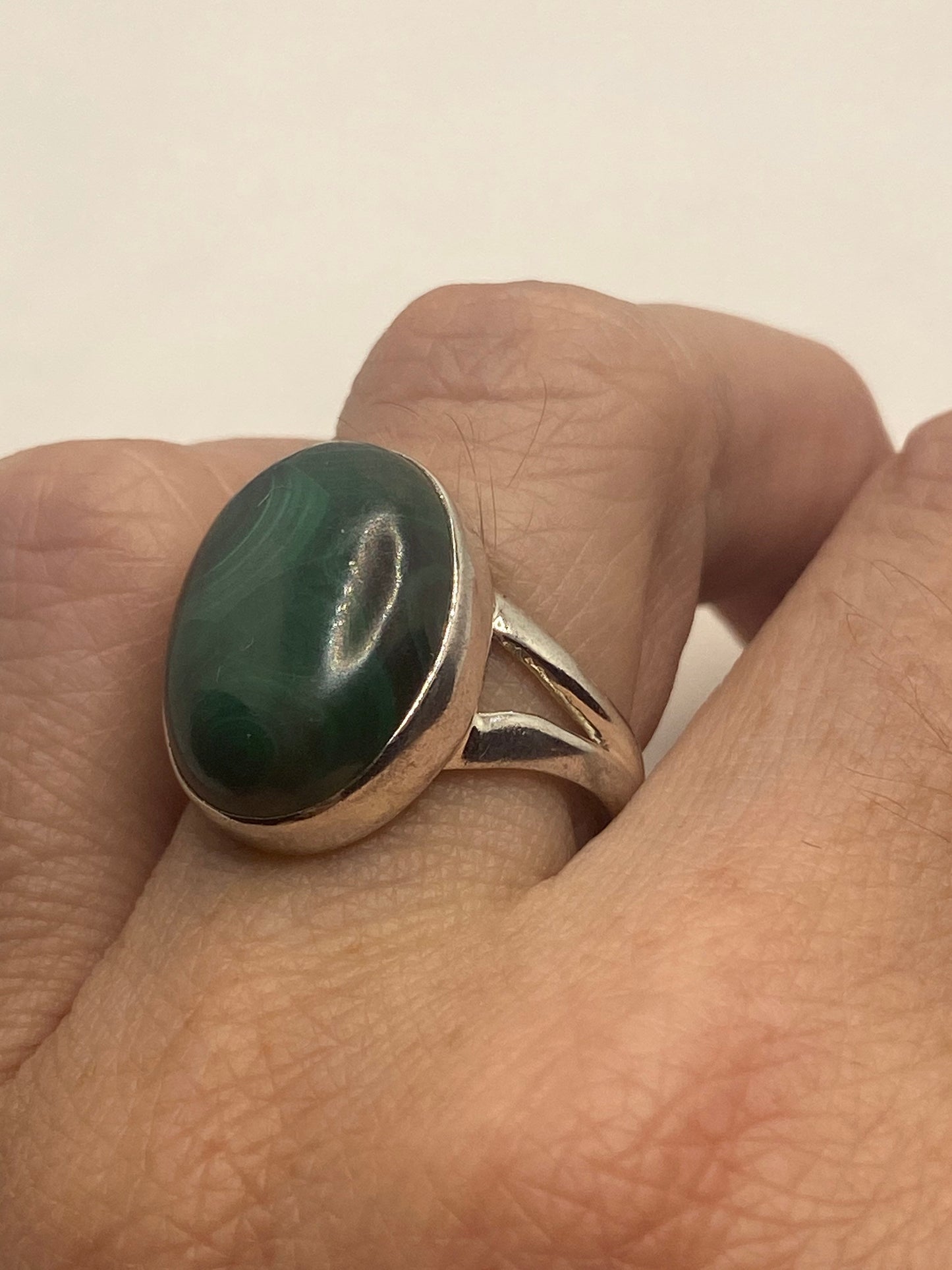 Vintage Green Malachite Ring 925 Sterling Silver Size 6.75