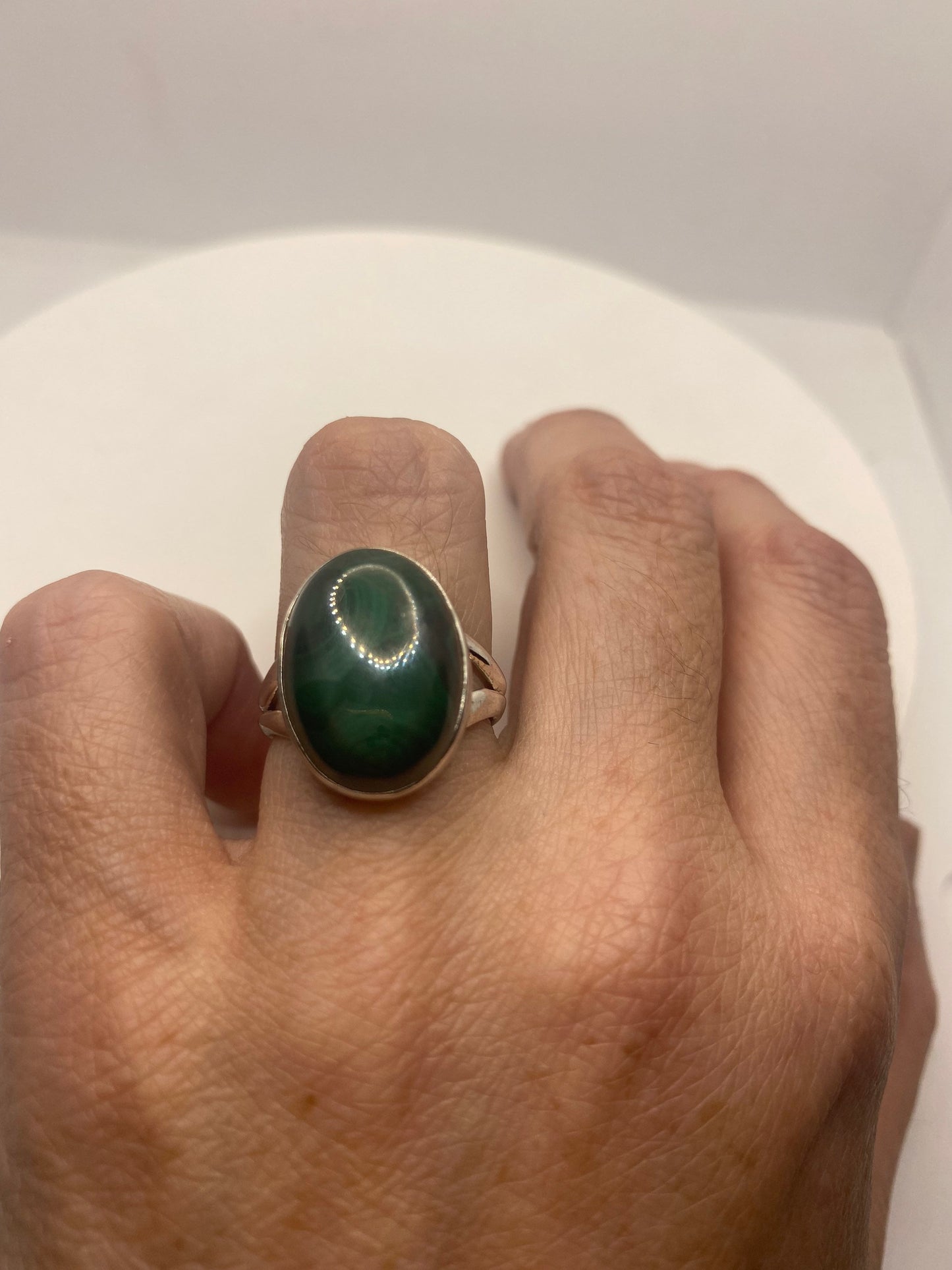 Vintage Green Malachite Ring 925 Sterling Silver Size 6.75