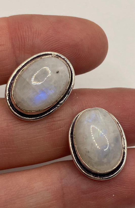 Vintage Blue Rainbow Moonstone Cuff Links