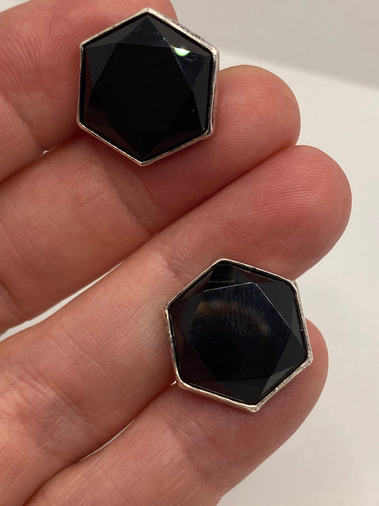 Vintage Black Jet Cuff Links 925 Sterling Silver