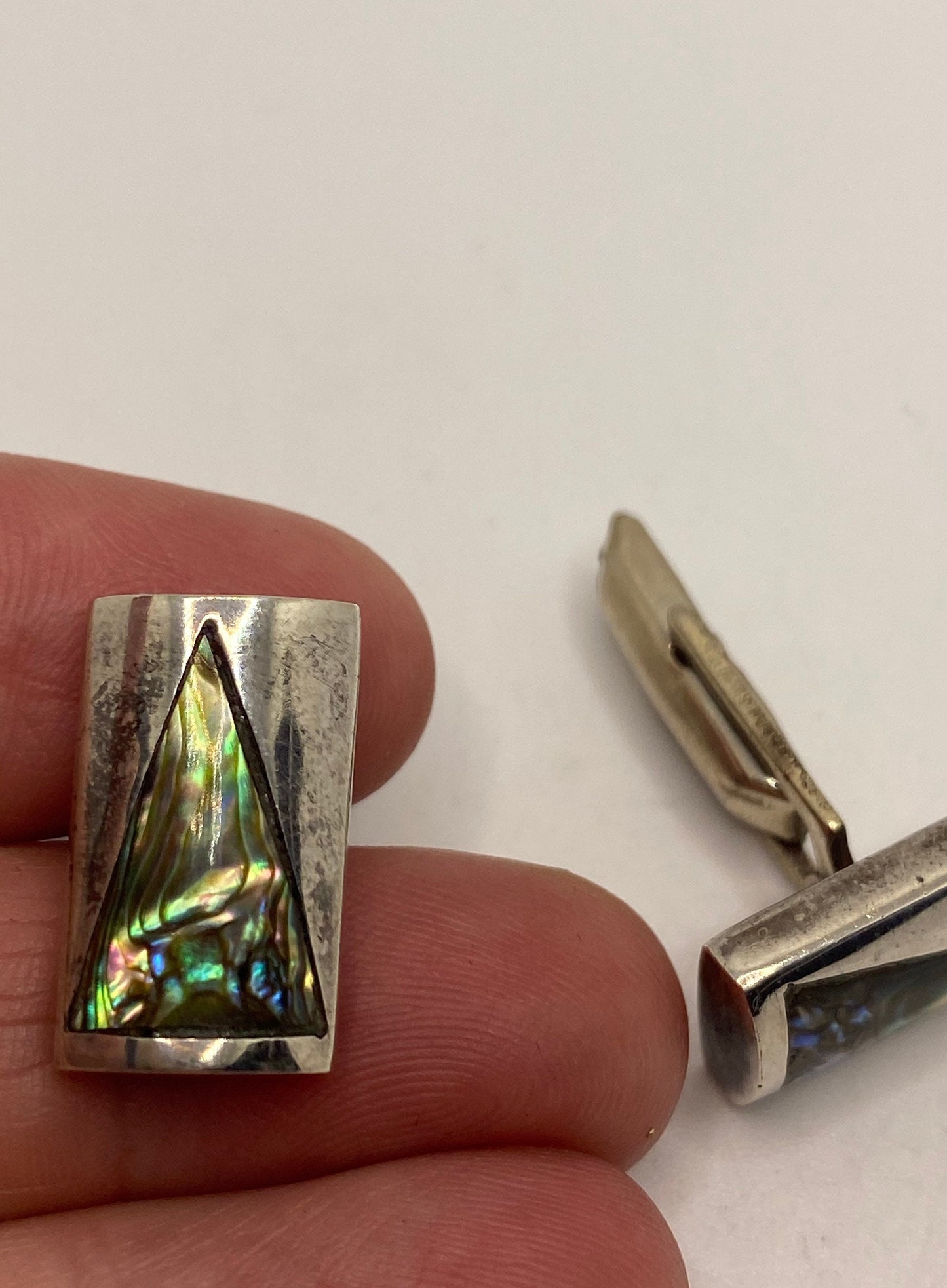 Vintage Abalone Cuff Links 925 Sterling Silver