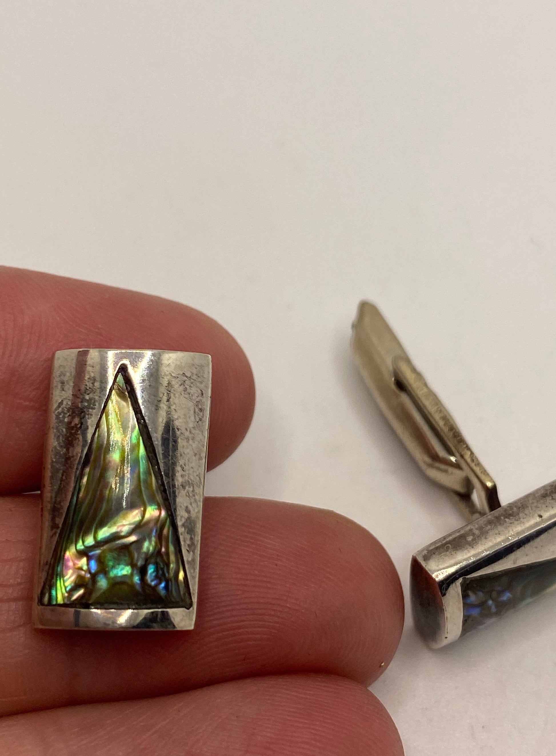 Vintage Abalone Cuff Links 925 Sterling Silver