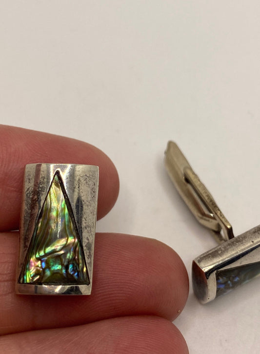 Vintage Abalone Cuff Links 925 Sterling Silver