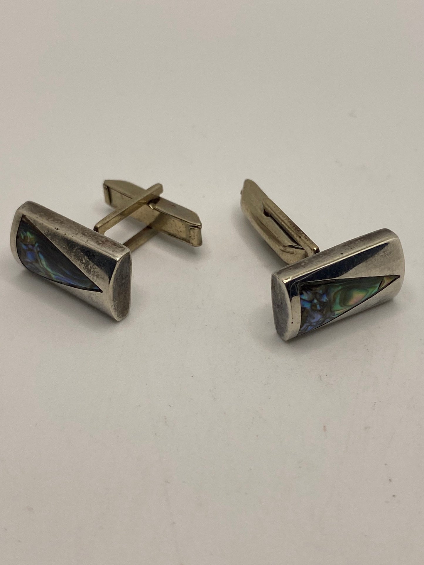 Vintage Abalone Cuff Links 925 Sterling Silver