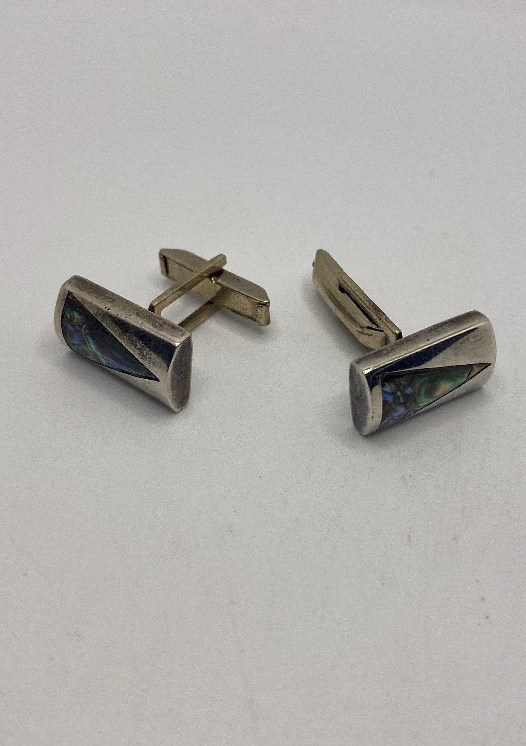 Vintage Abalone Cuff Links 925 Sterling Silver