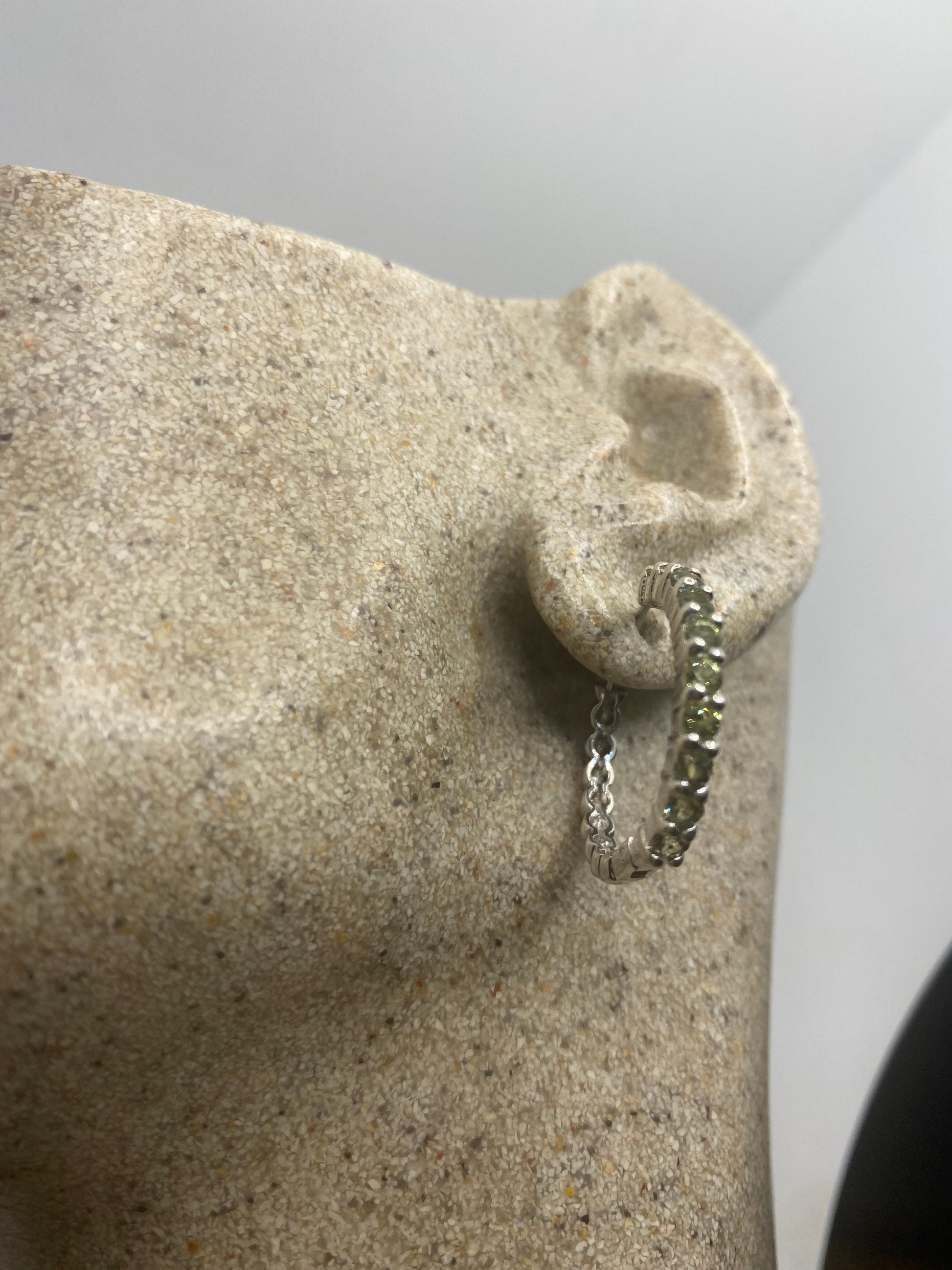 Vintage Handmade Sterling Silver Genuine Green Peridot post button Earrings