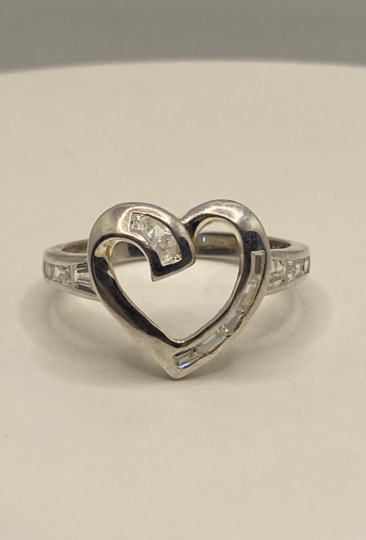 Vintage Heart Cubic Zirconia Crystal Sterling Silver Ring