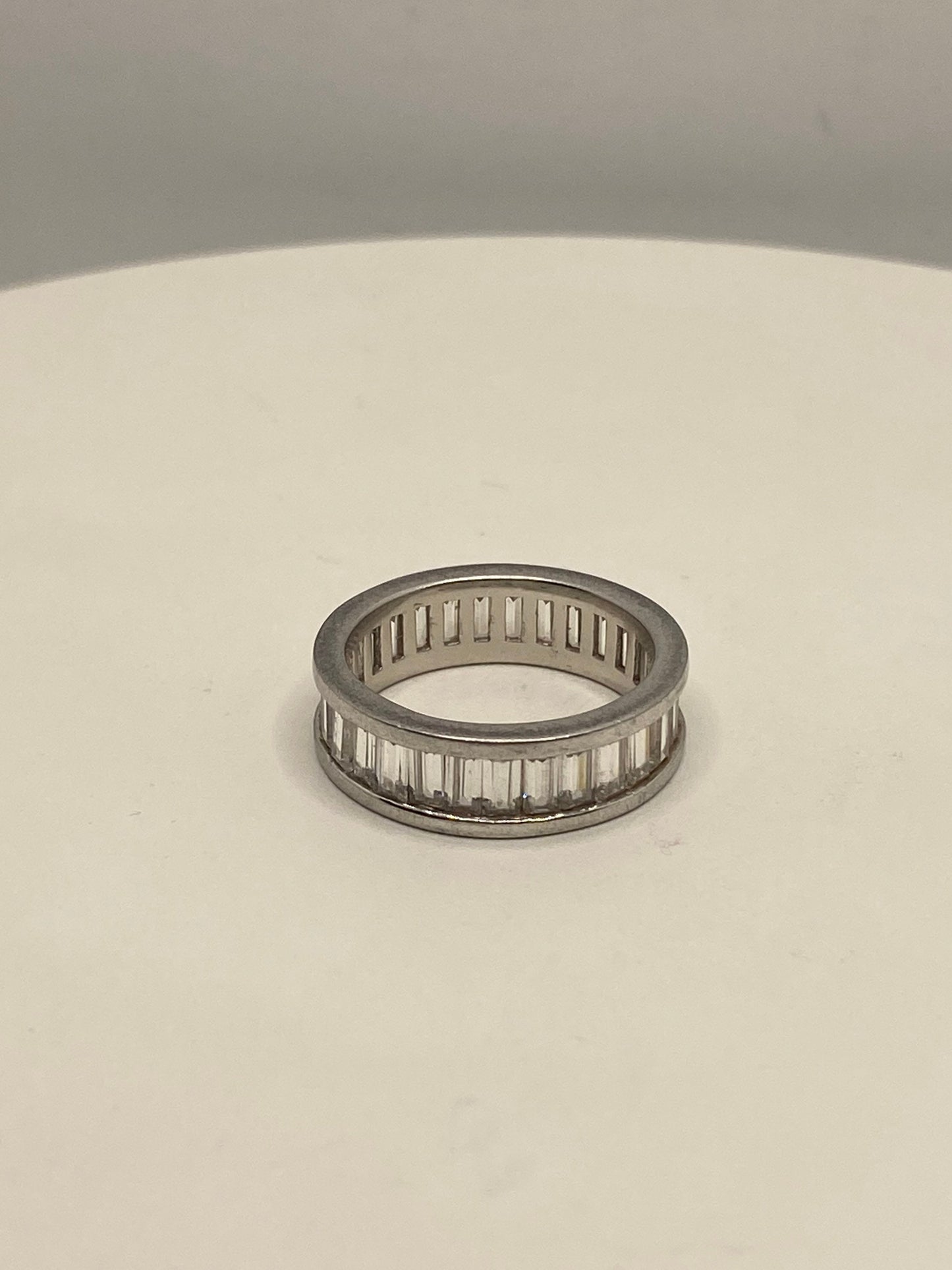 Vintage Cubic Zirconia Crystal Sterling Silver Eternity Ring