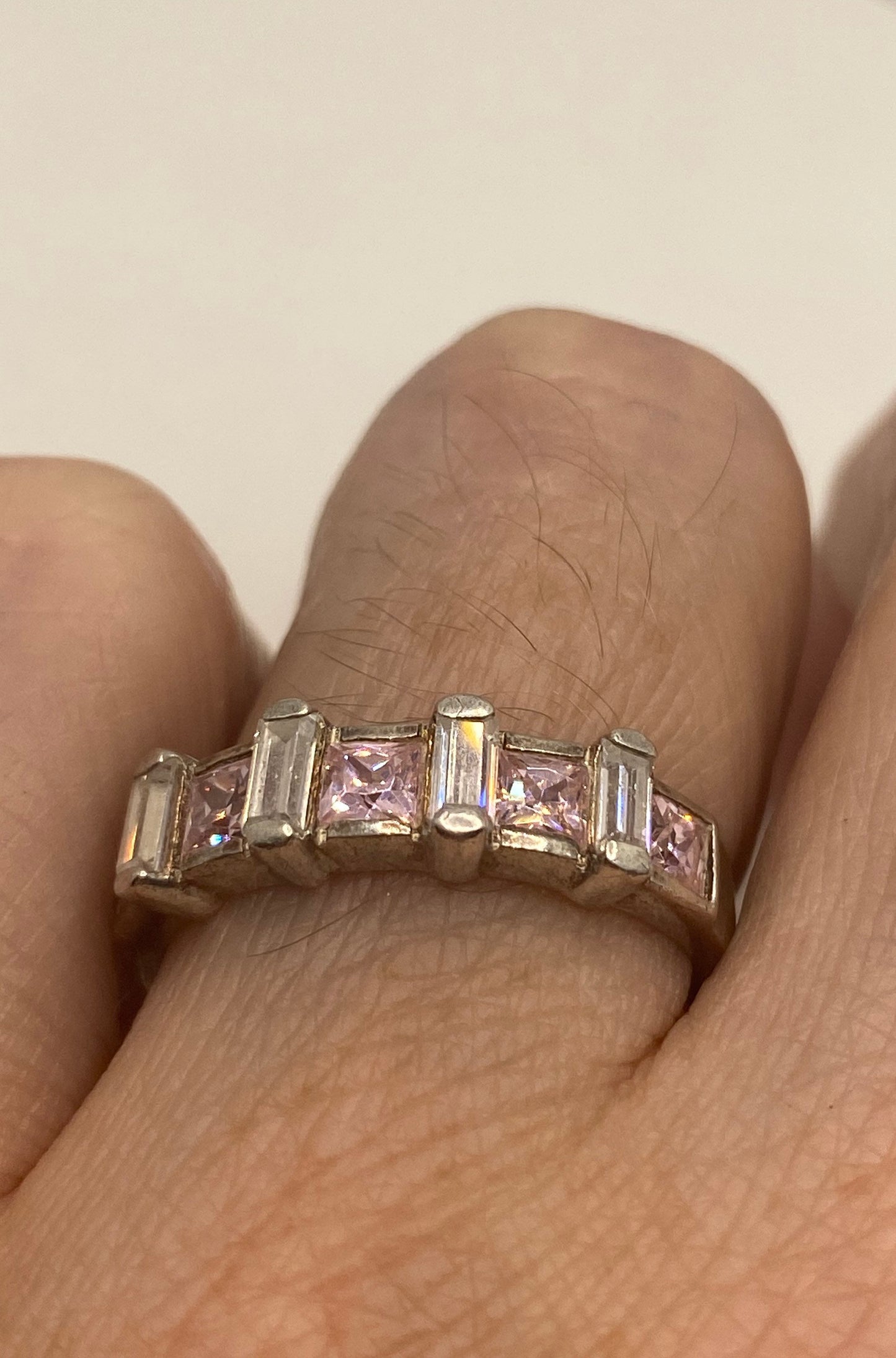 Vintage Pink Ice CZ Deco Ring 925 Sterling Silver