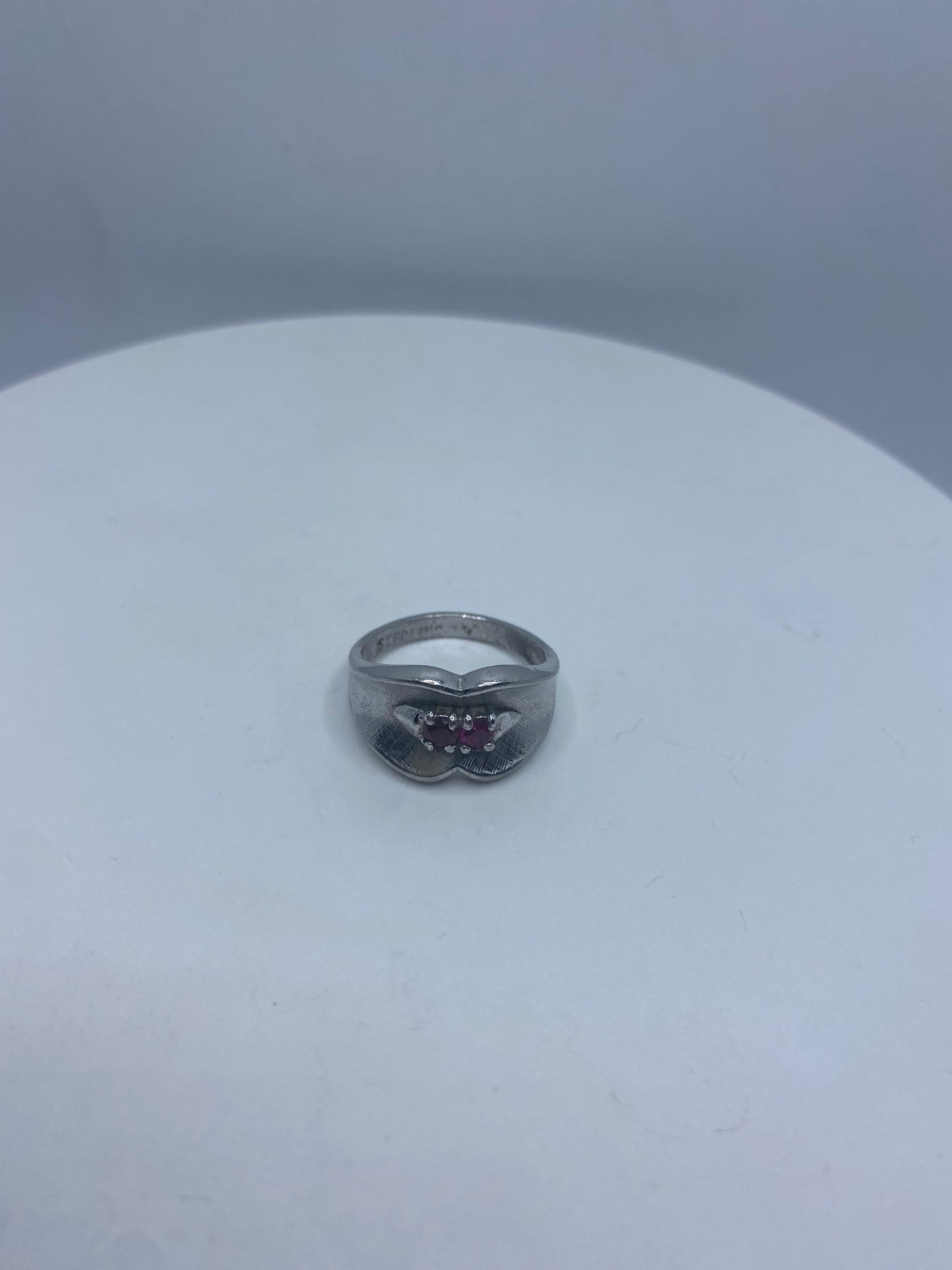 Vintage Handmade Ruby 925 Sterling Silver Wedding Band Ring