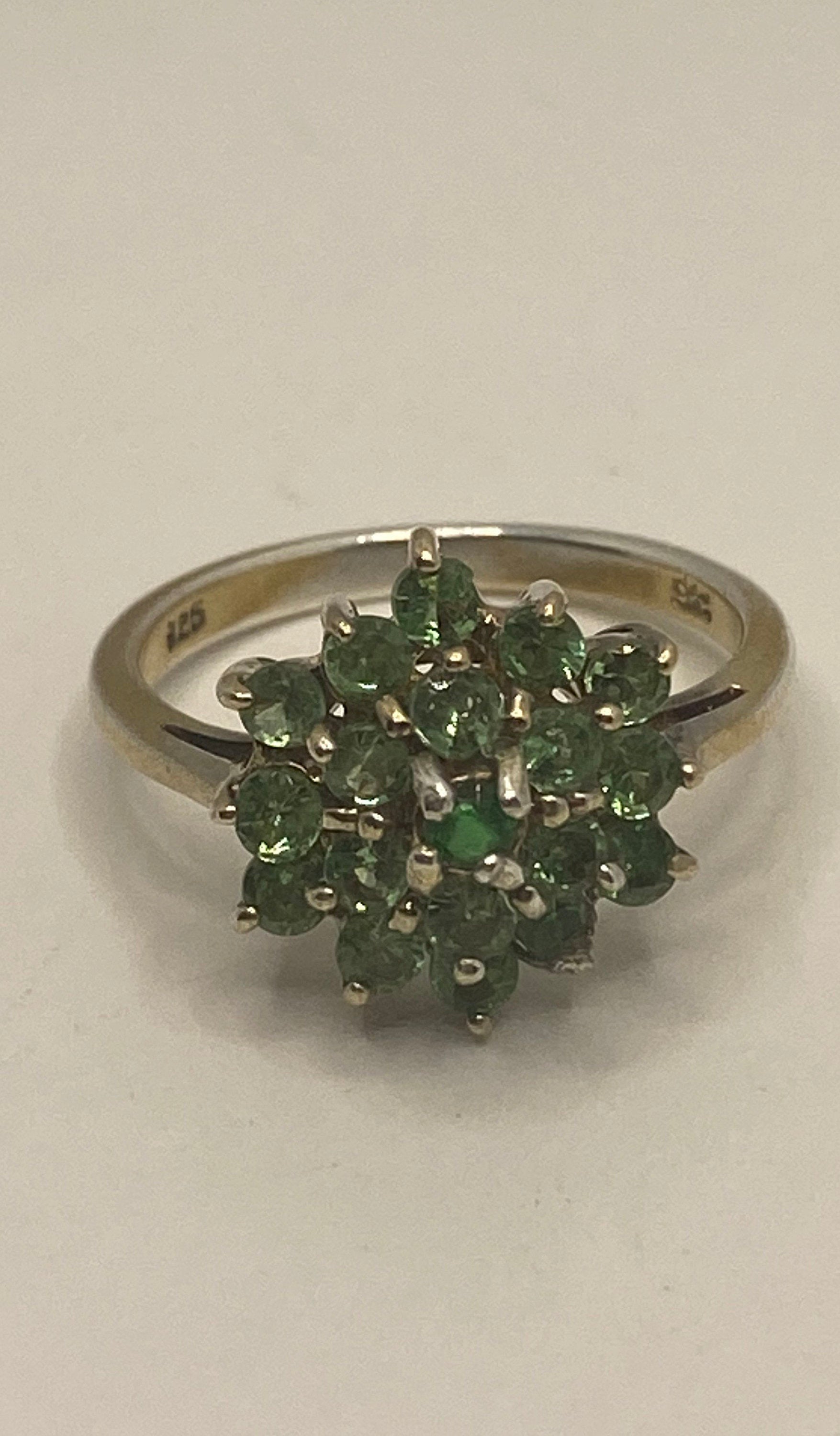 Vintage Handmade Genuine Green Peridot Filigree Setting 925 Sterling Silver Gothic Ring