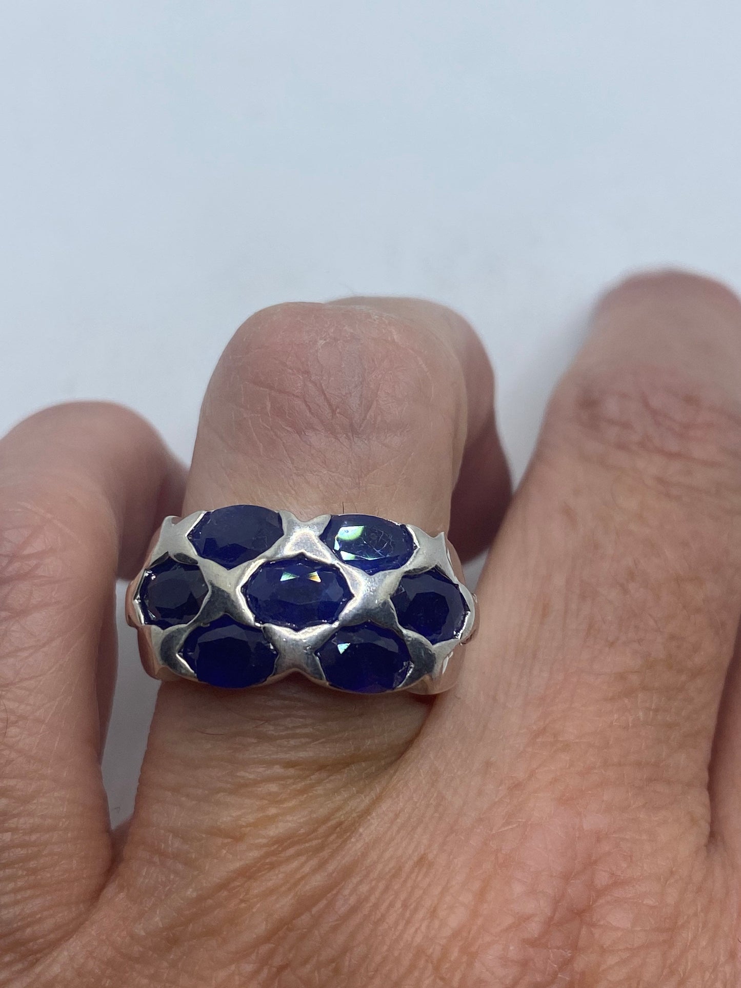 Vintage Handmade Deep Blue Sapphire Setting 925 Sterling Silver Gothic Ring