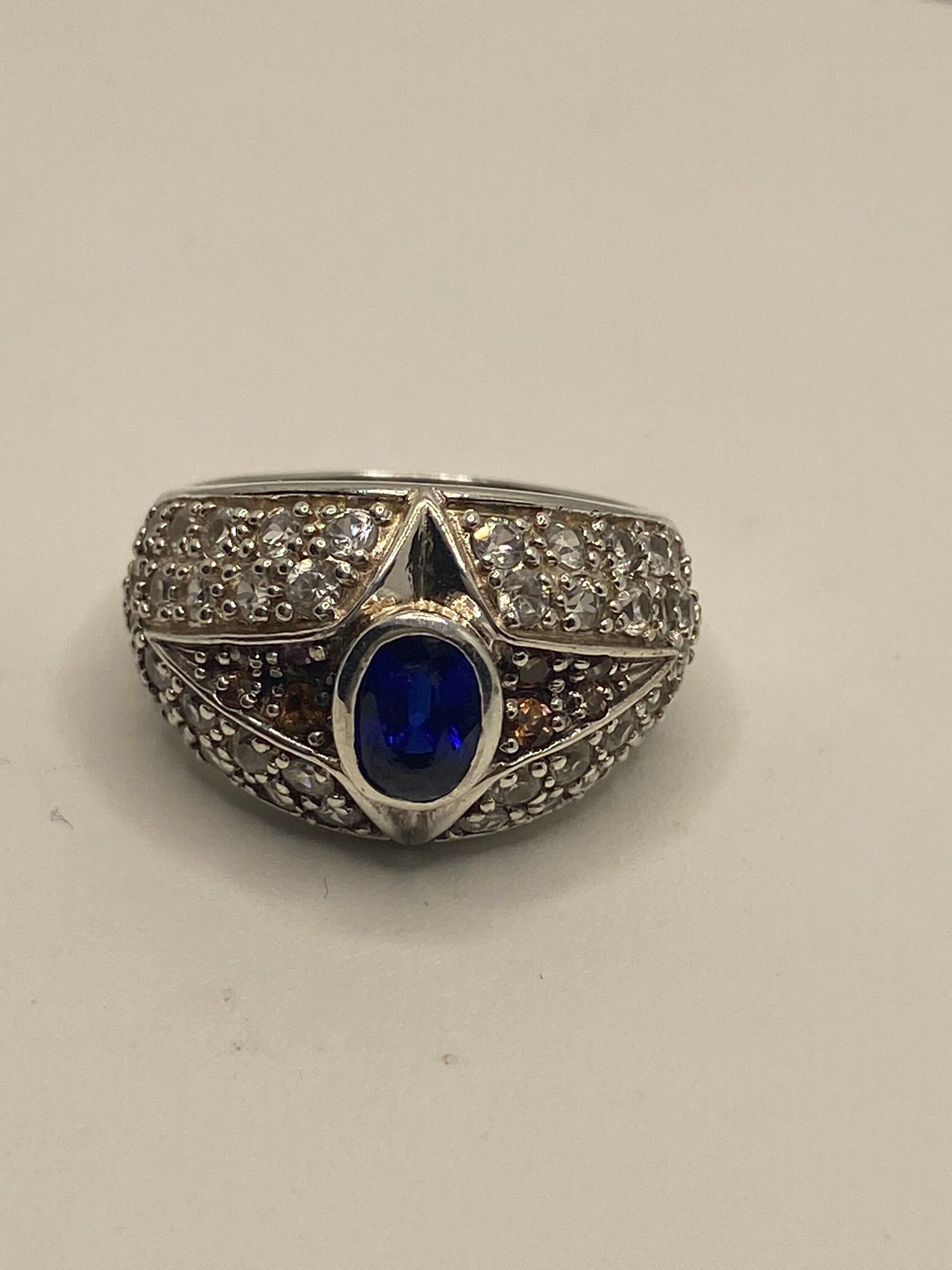 Vintage Handmade Deep Blue Sapphire and pink Sapphire 925 Sterling Silver Gothic Ring