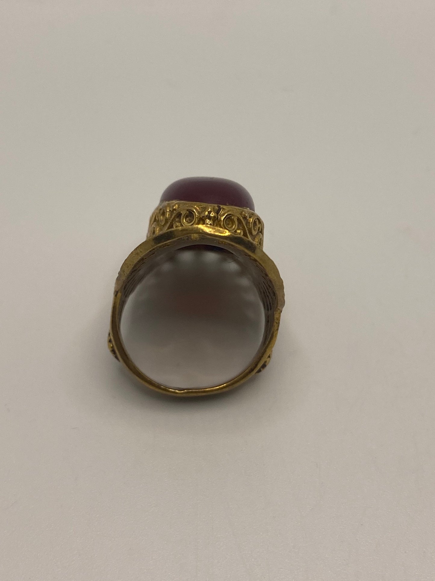 Vintage Red Carnelian Glass Brass Antique Ring