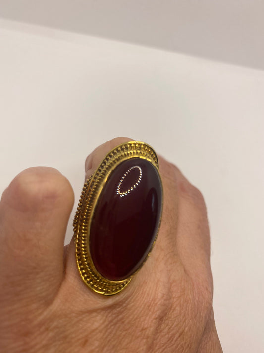 Vintage Red Carnelian Glass Brass Antique Ring