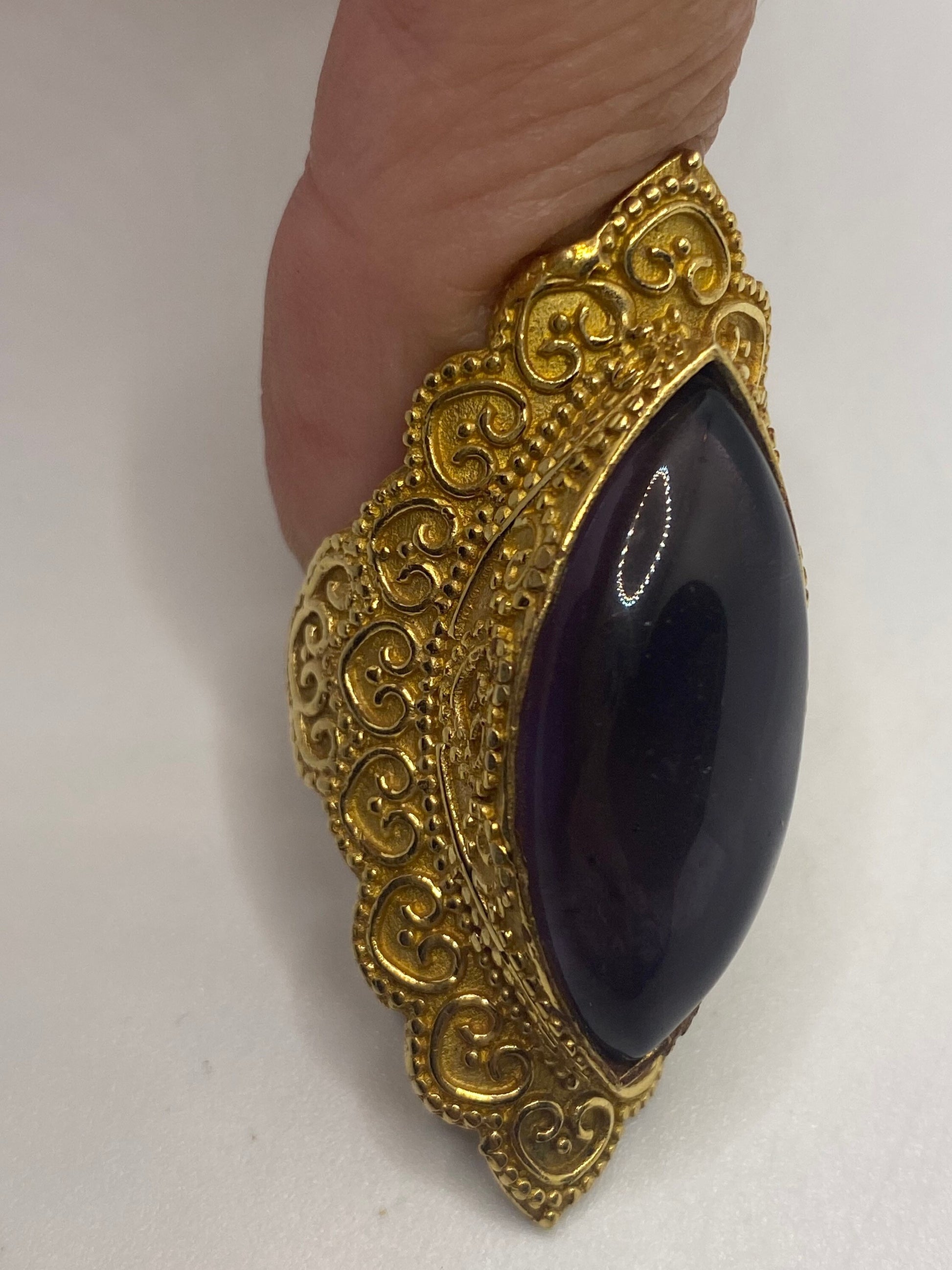 Vintage Large Smoky Topaz Stone Brass Ring