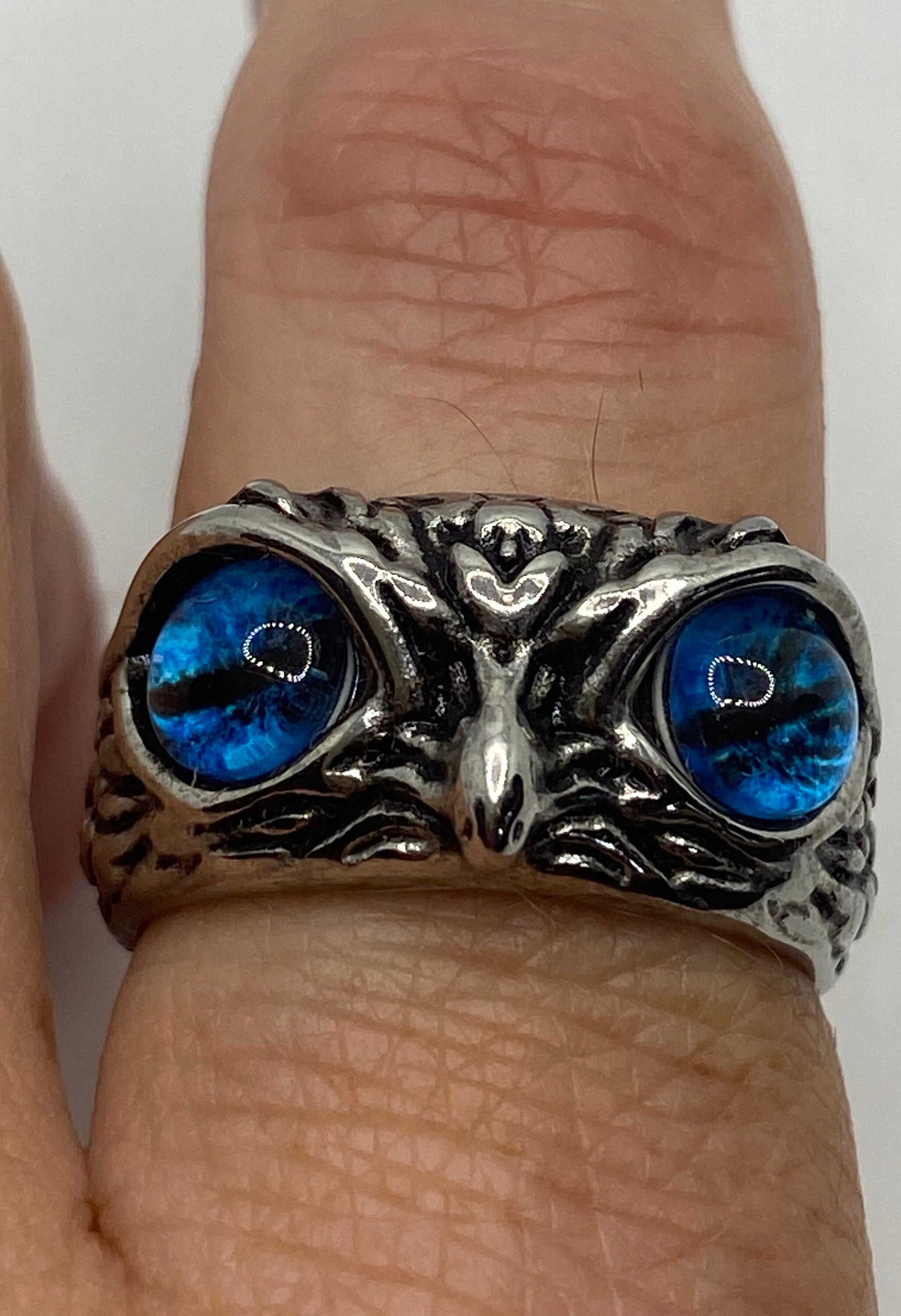 Vintage Bird of Prey Eyes Silver Stainless Steel Ring