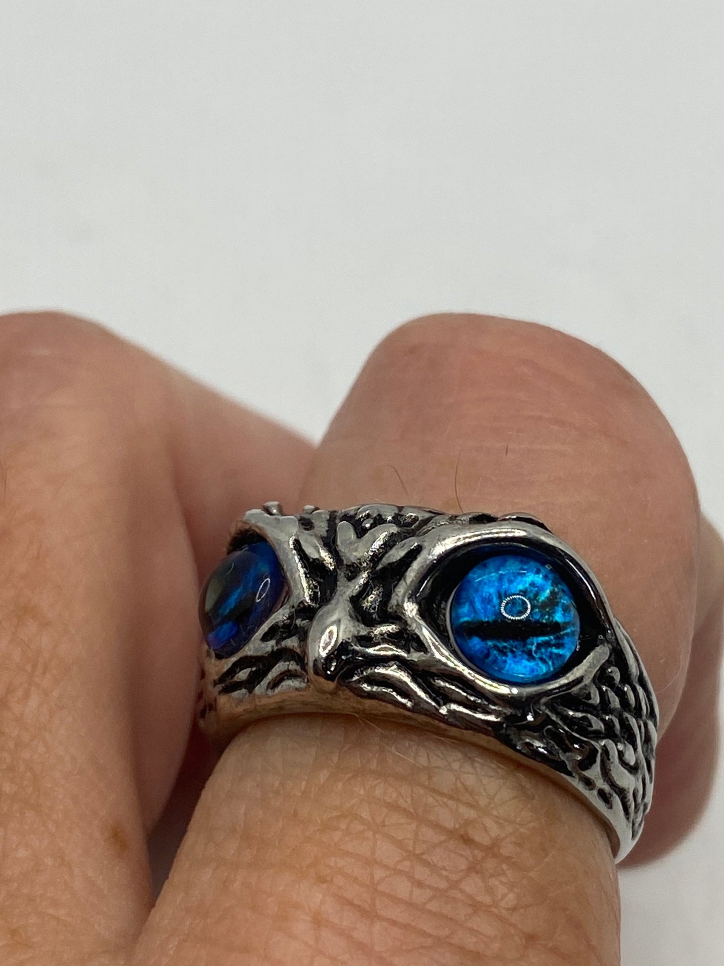 Vintage Bird of Prey Eyes Silver Stainless Steel Ring