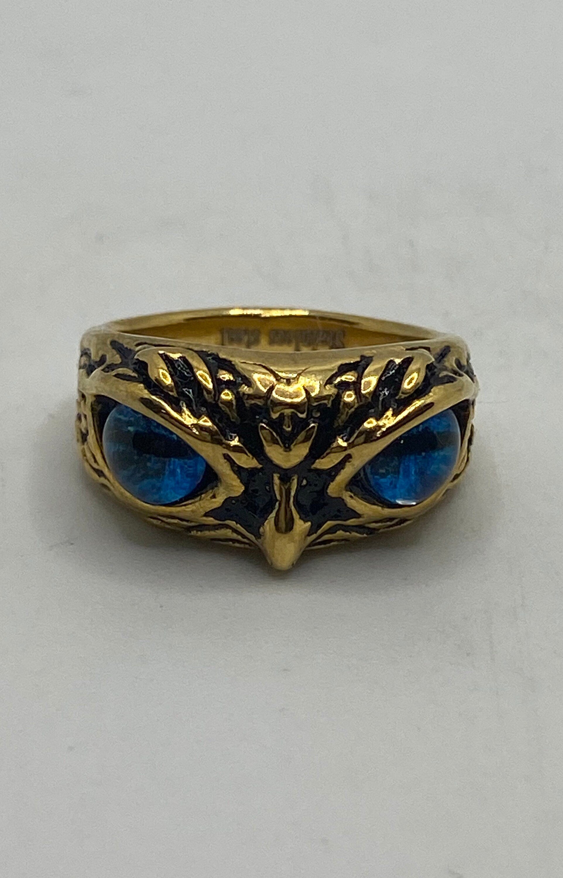 Vintage Bird of Prey Eyes Golden Silver Stainless Steel Ring