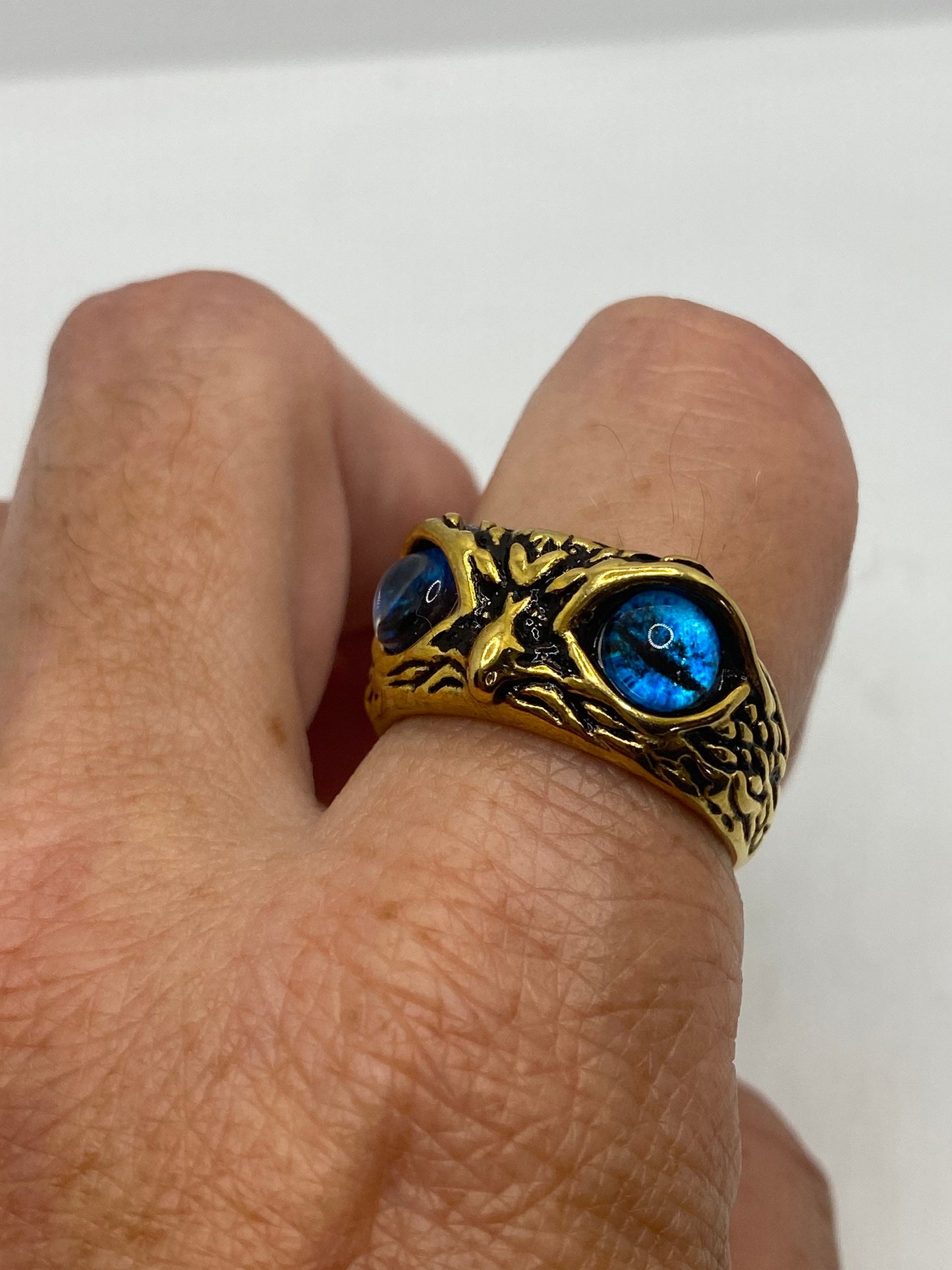 Vintage Bird of Prey Eyes Golden Silver Stainless Steel Ring