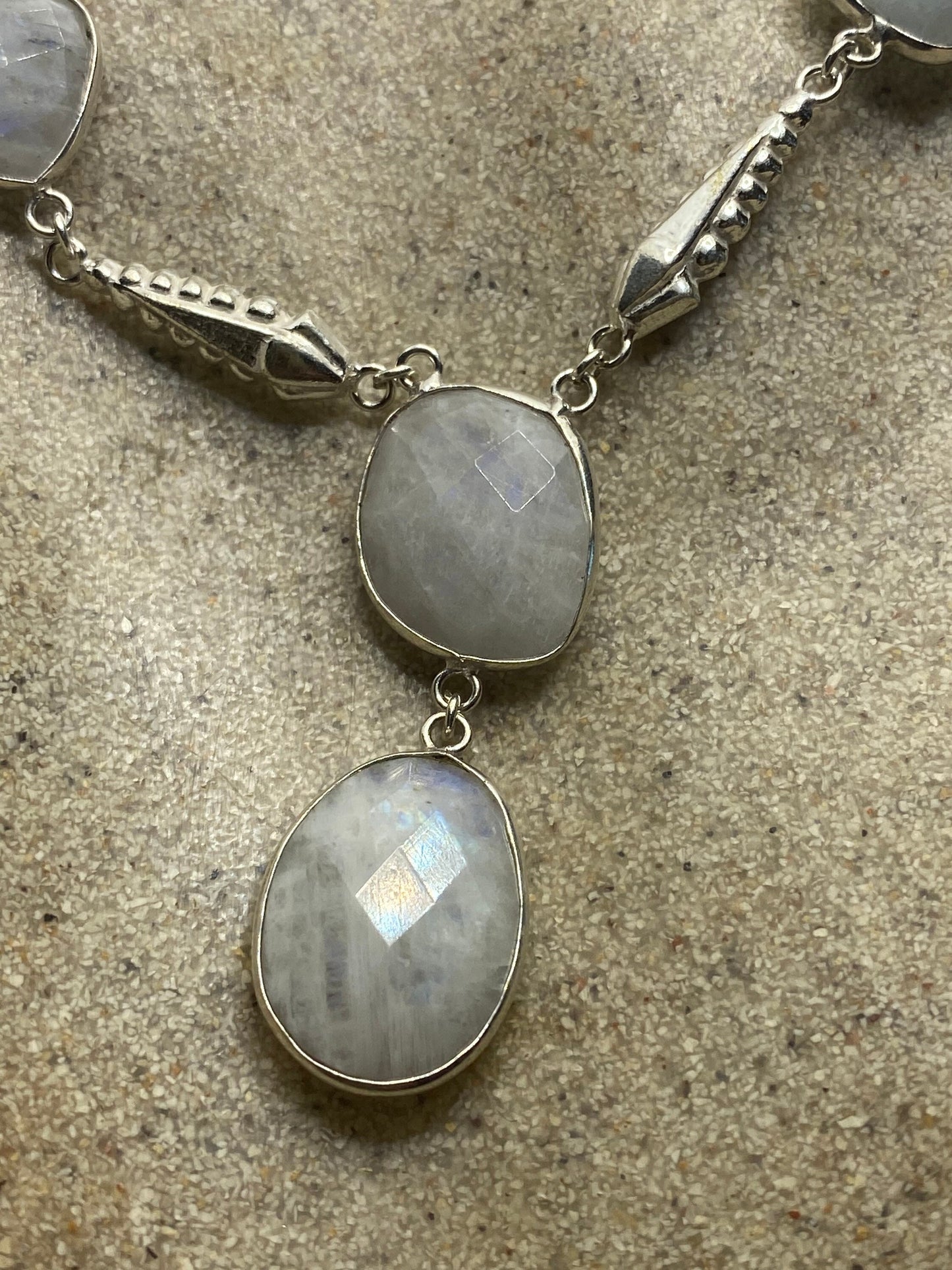 Vintage Rainbow Moonstone Silver White Bronze Necklace
