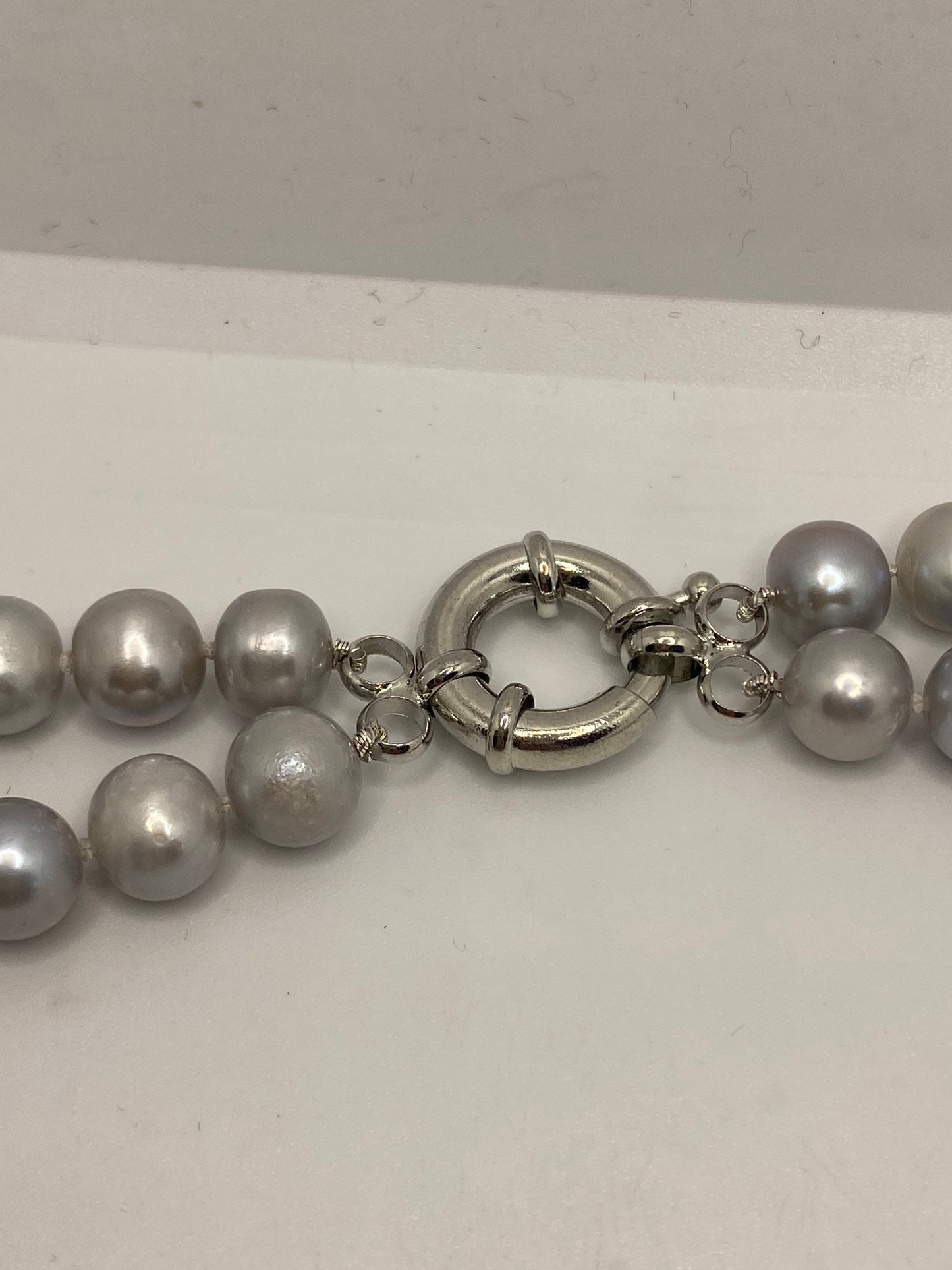 Vintage Hand Knotted Grey Pearl Double 17 in Necklace