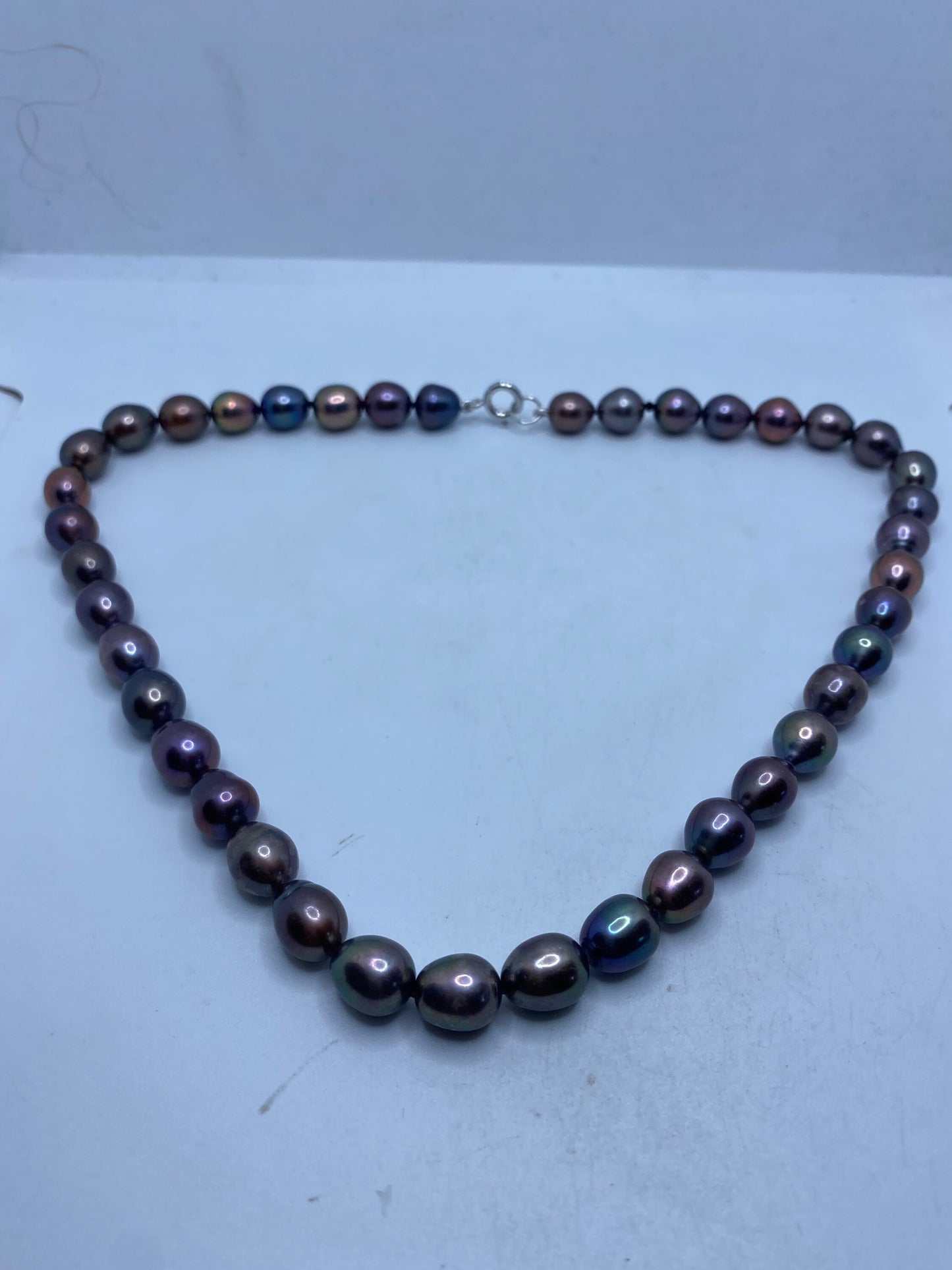 Vintage Hand Knotted Black Pearl 16 in Necklace