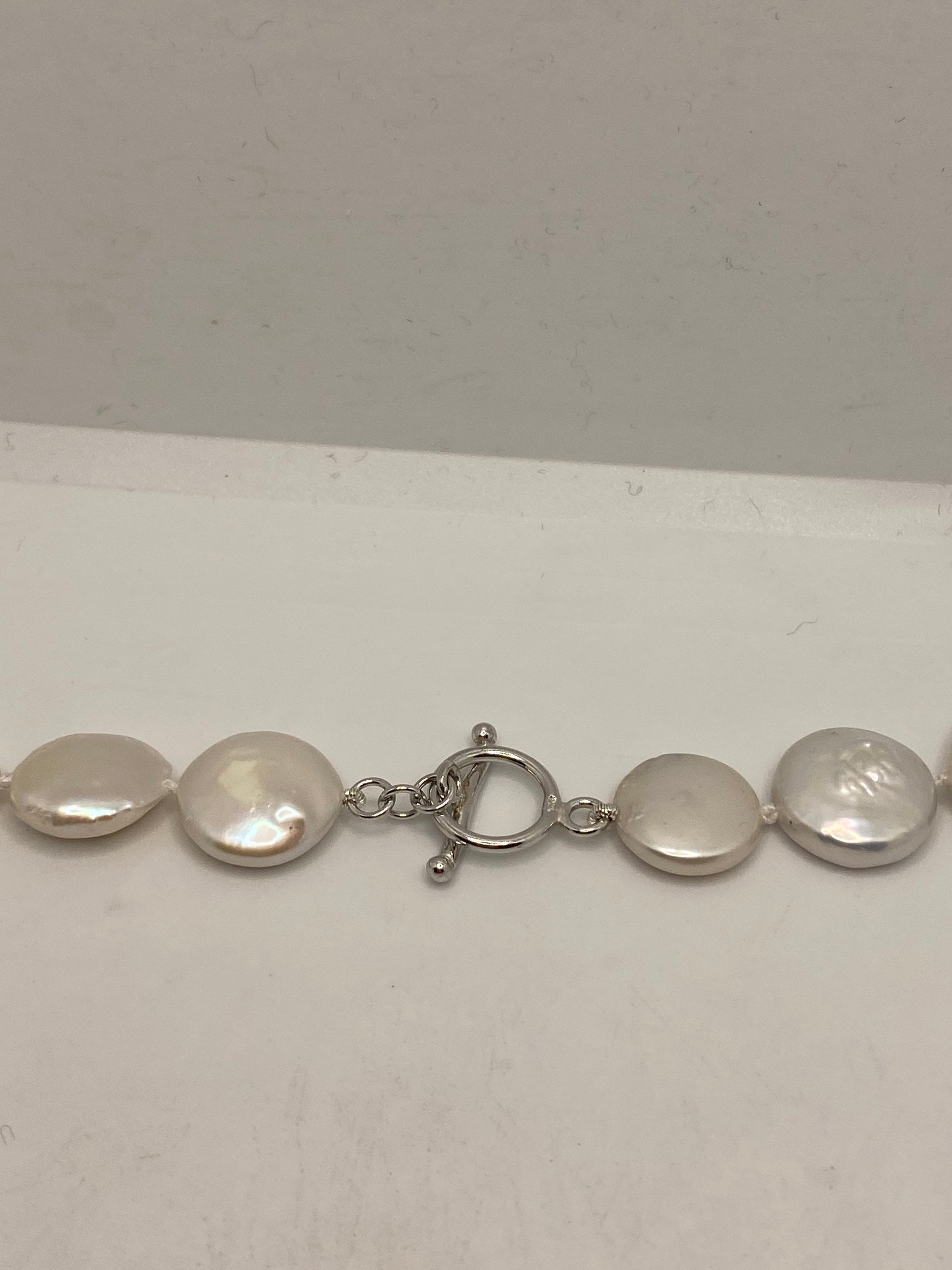 Vintage Hand Knotted Cream Coin Pearl 18 in Necklace