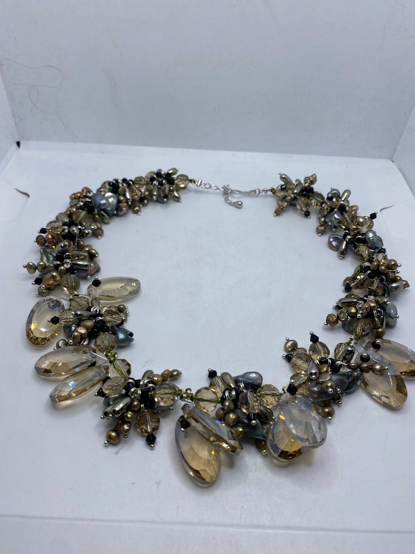 Vintage Hand Knotted Grey Crystal Pearl 18 in Necklace